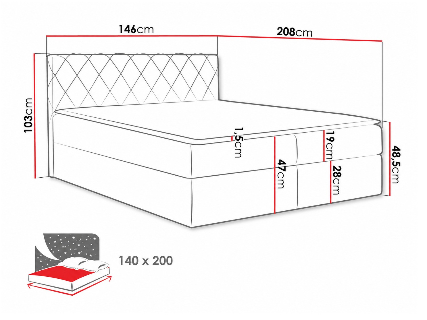 Continental bed Genus (Velluto 16)