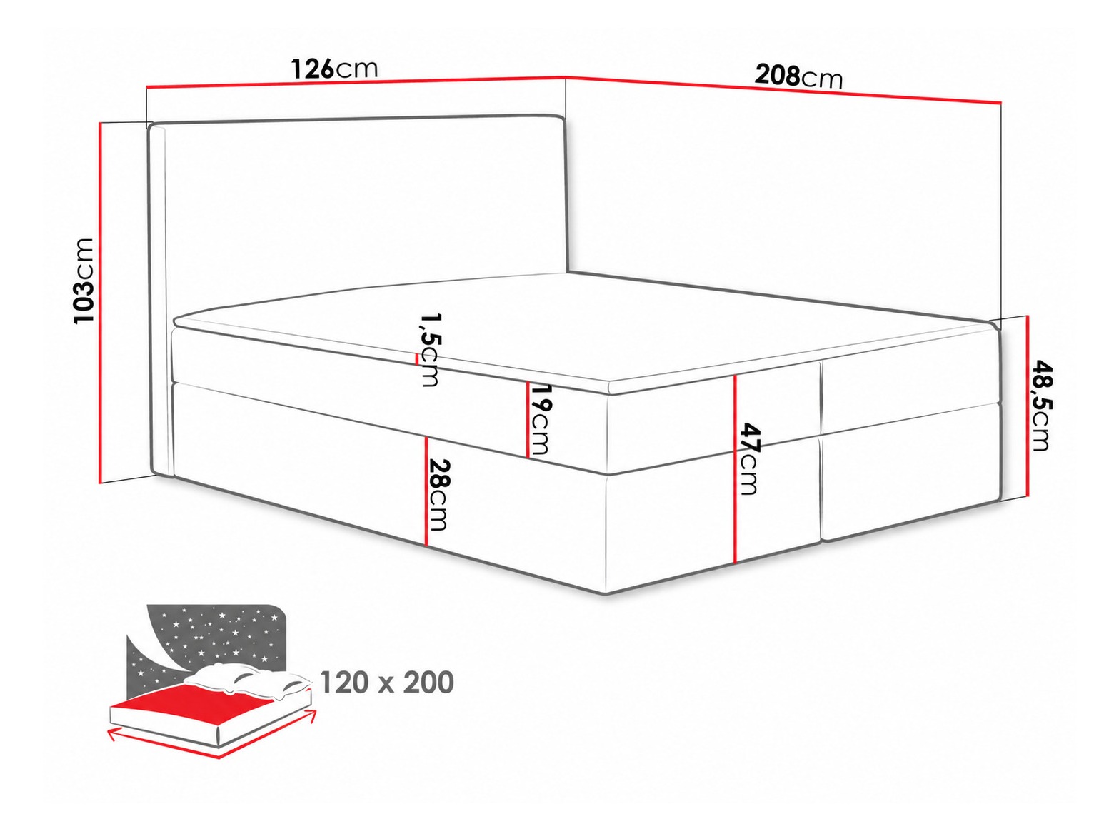 Continental bed Nix (Velluto 10)
