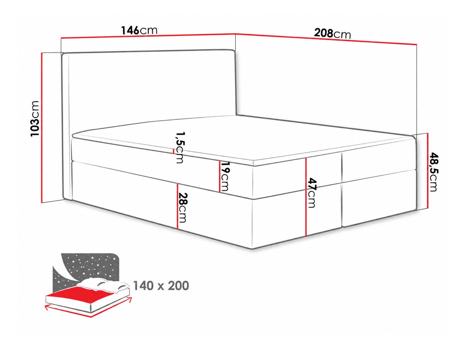 Continental bed Nix (Velluto 10)