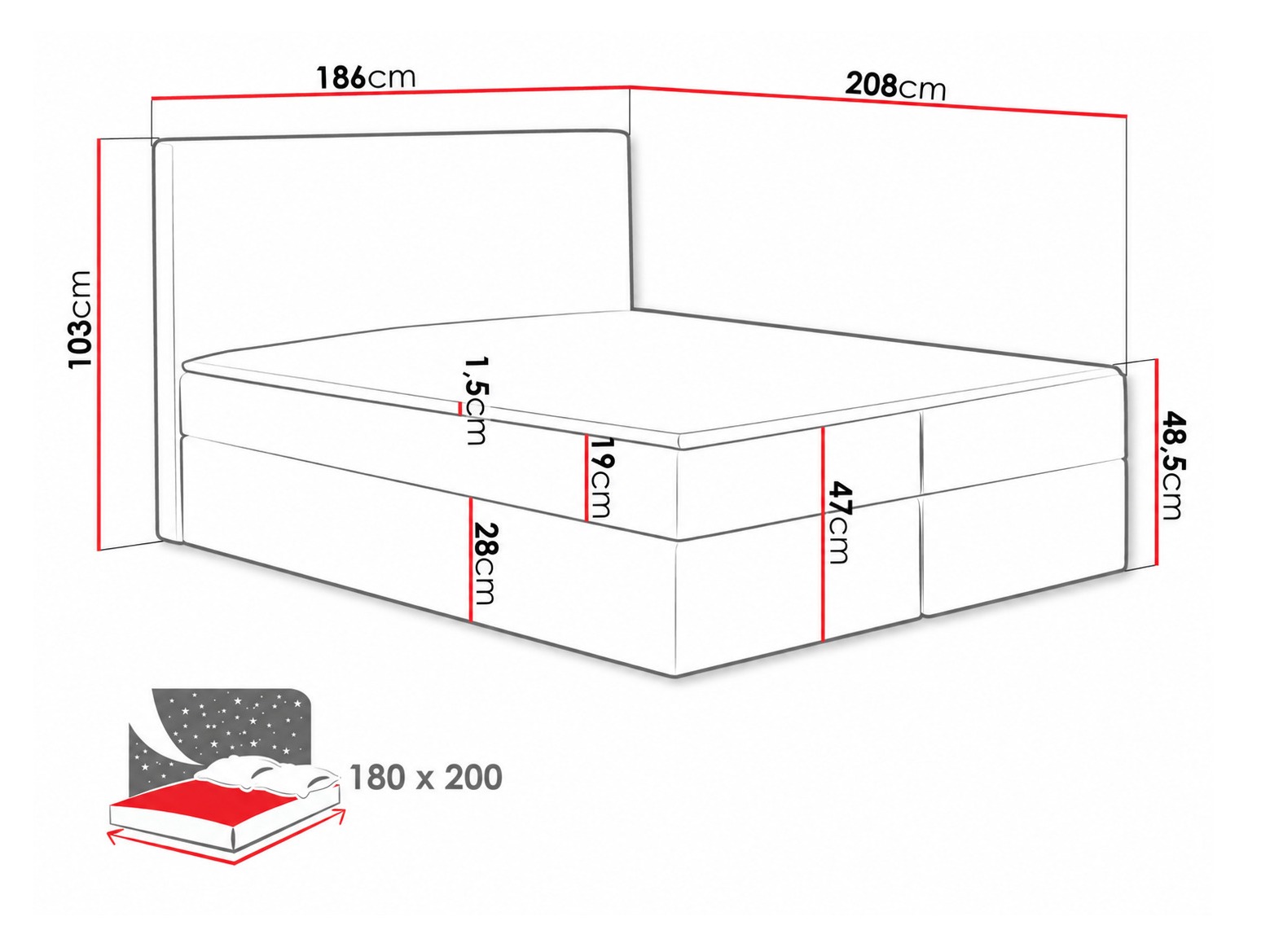 Continental bed Nix (Velluto 10)
