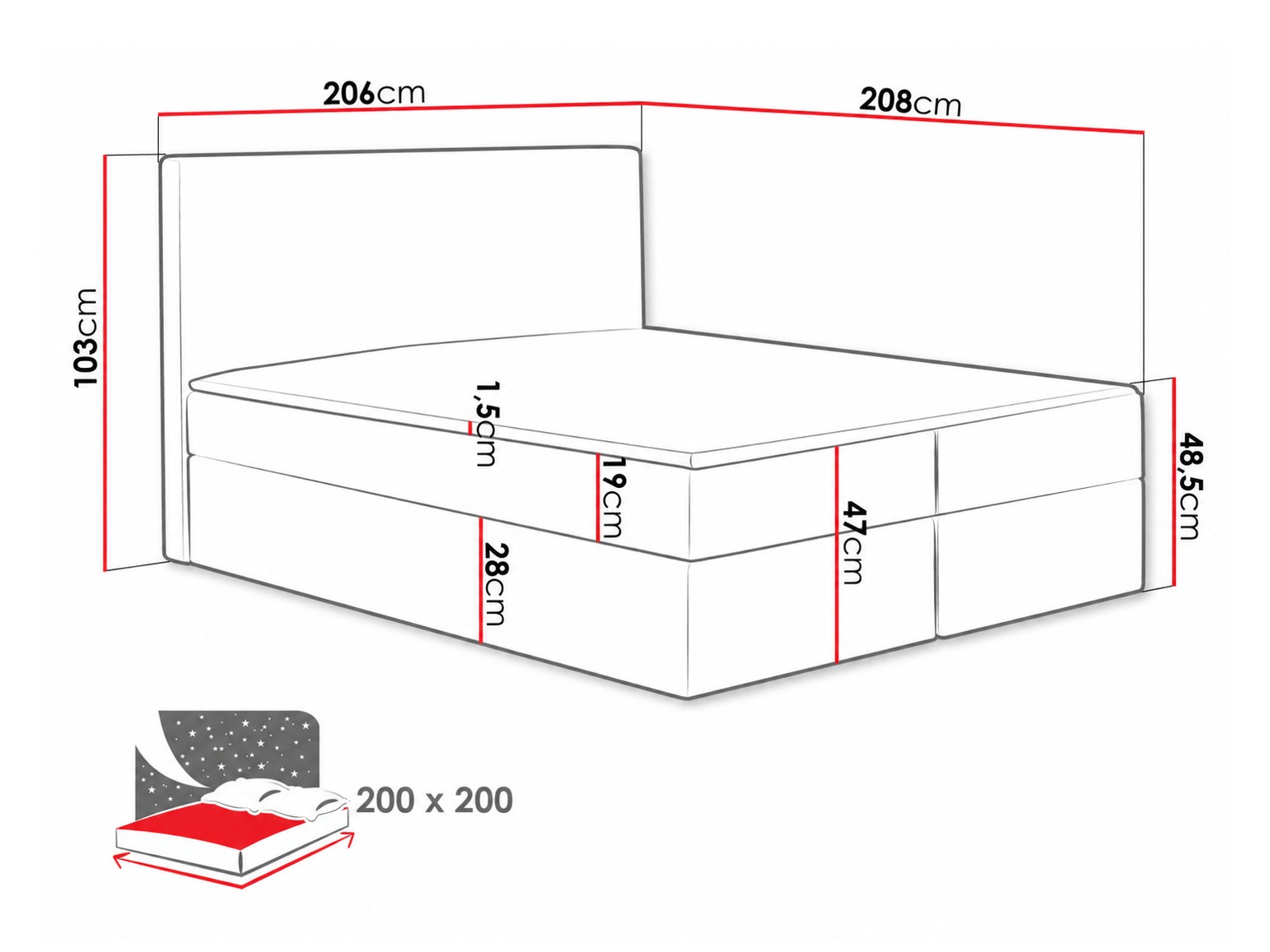 Continental bed Nix (Velluto 10)
