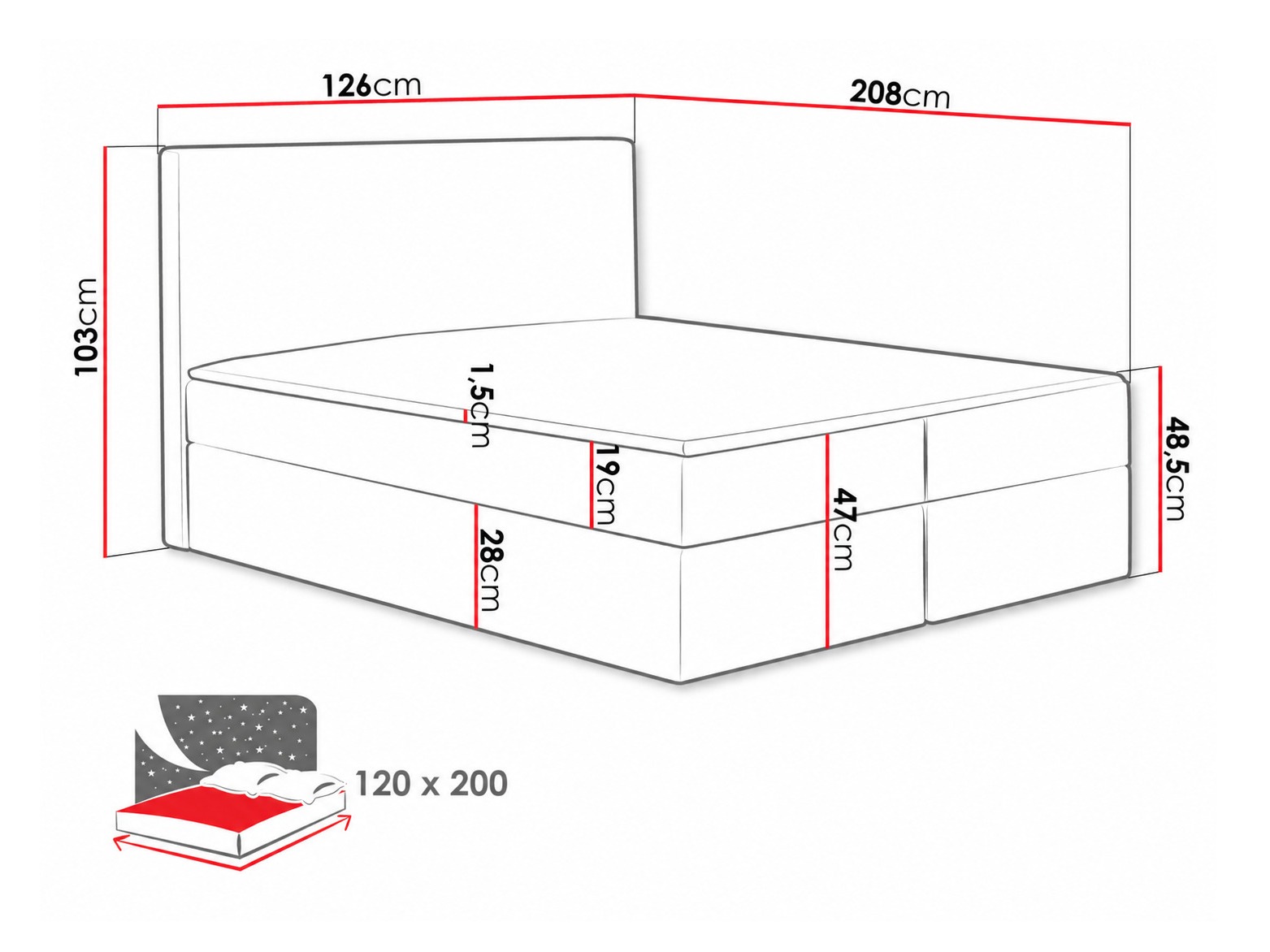 Continental bed Nix (Velluto 11)
