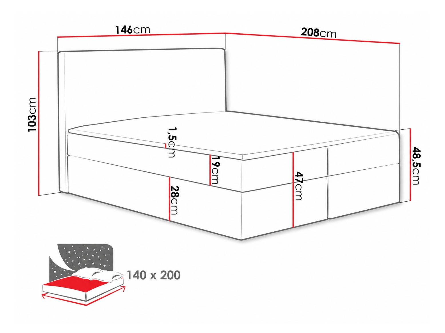 Continental bed Nix (Velluto 11)