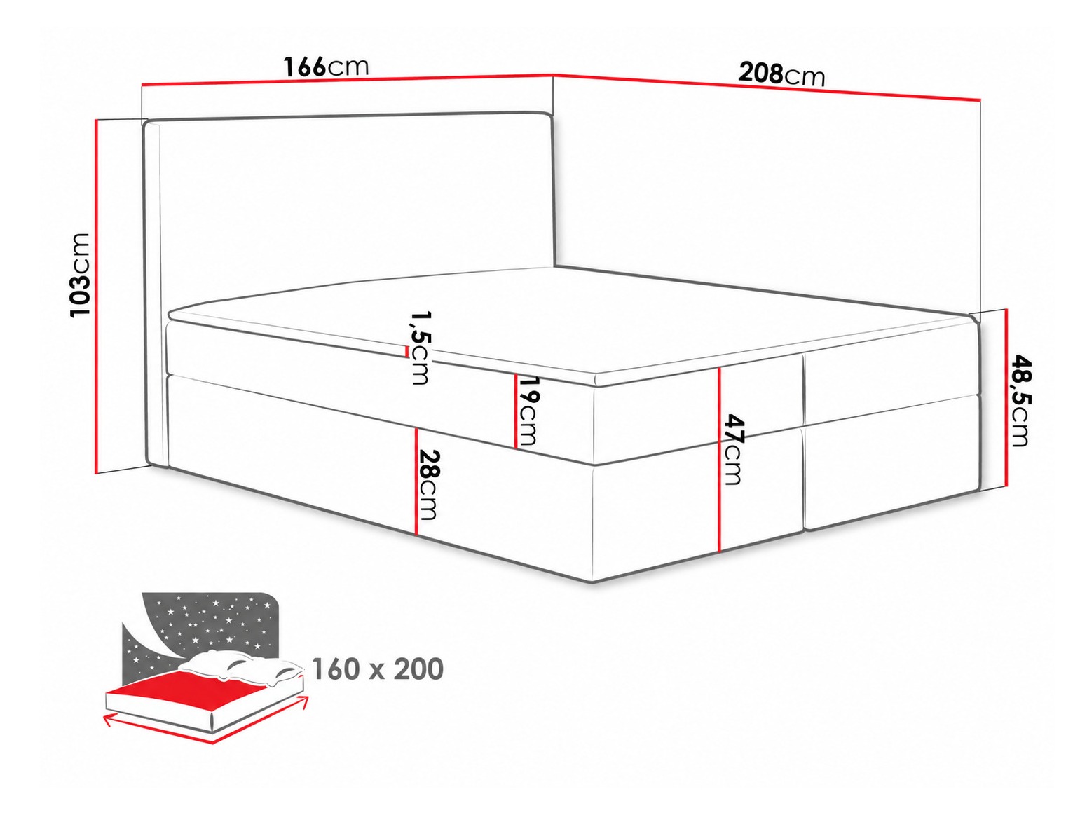Continental bed Nix (Velluto 11)