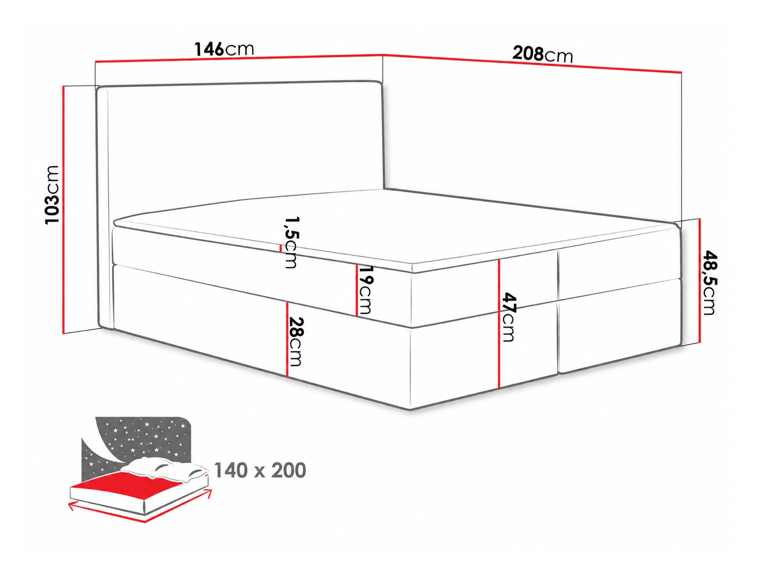 Continental bed Nix (Velluto 14)