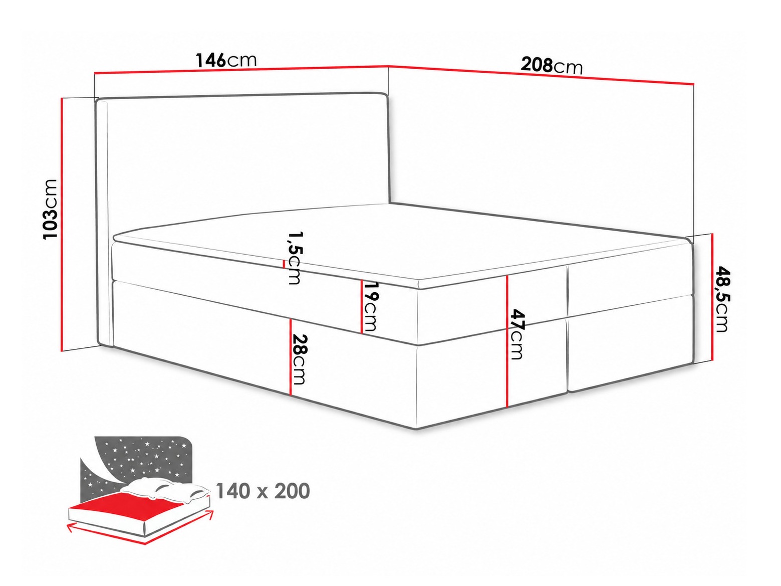 Continental bed Nix (Velluto 16)