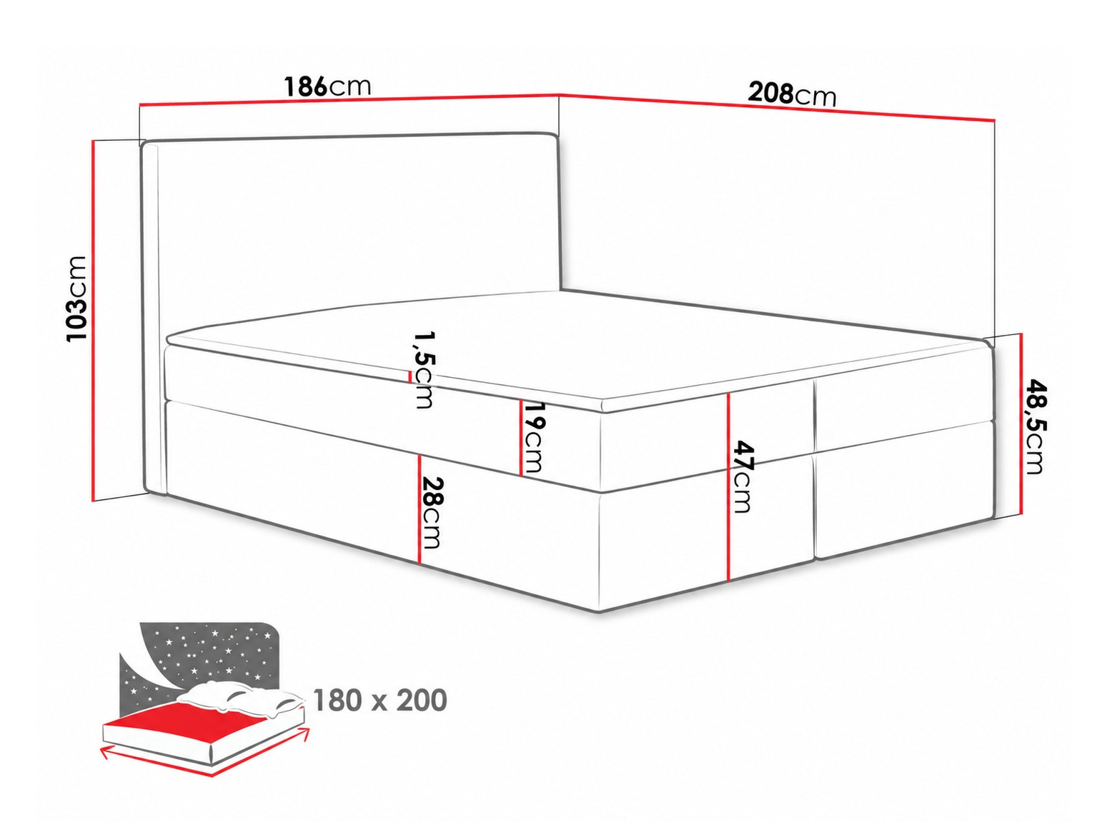Continental bed Nix (Velluto 16)