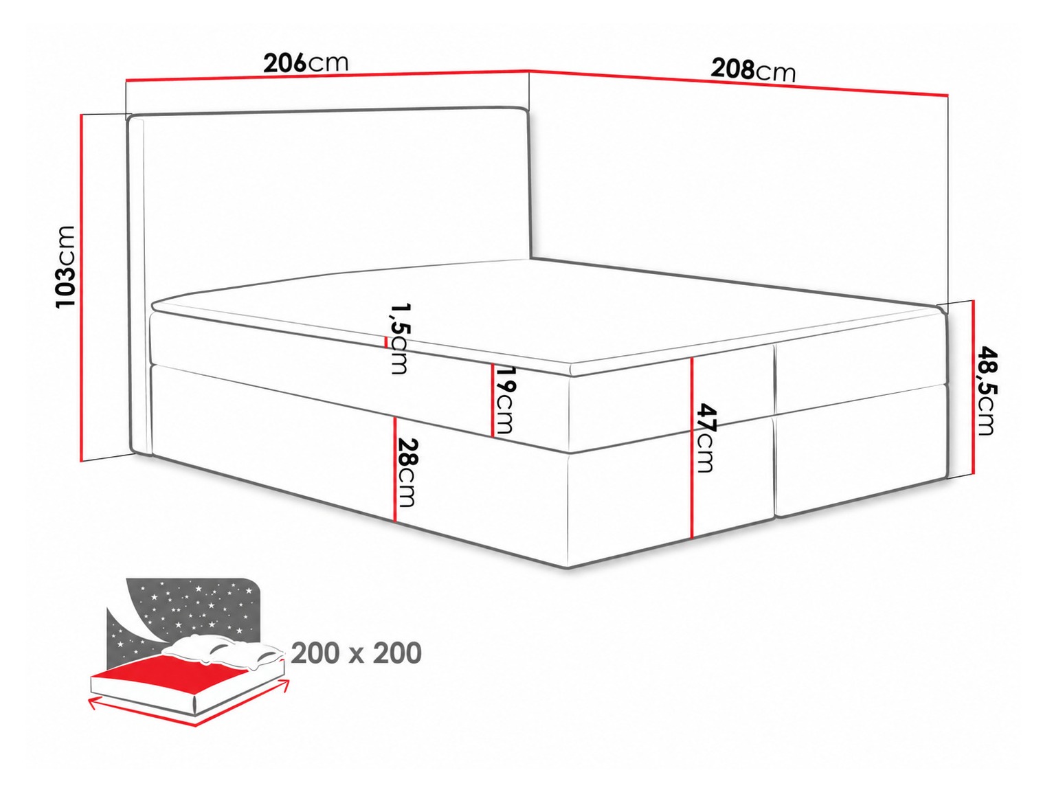 Continental bed Nix (Velluto 16)