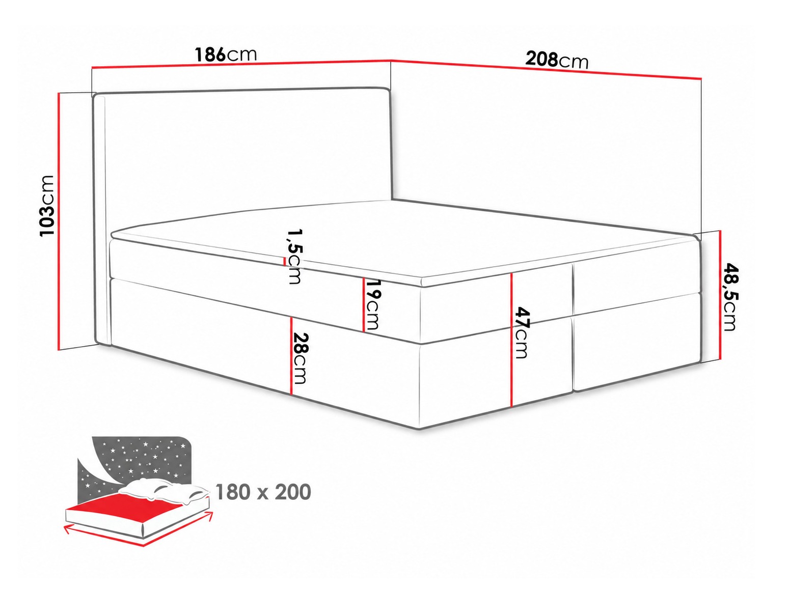 Continental bed Nix (Velluto 3)