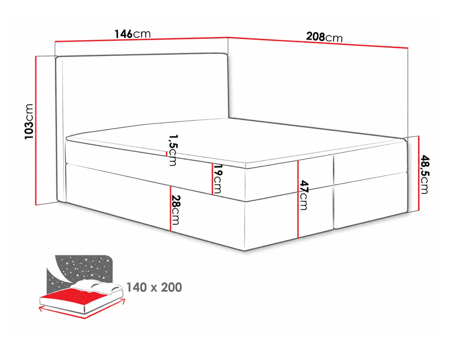 Continental bed Nix (Velluto 7)