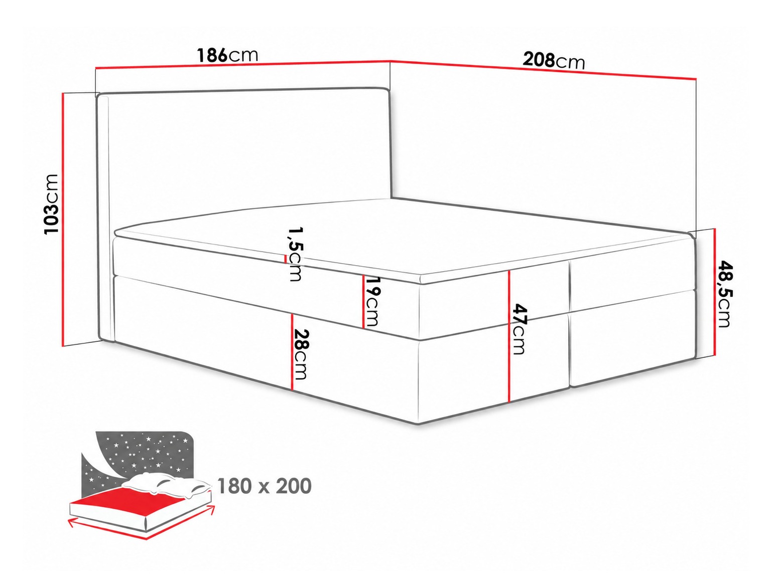 Continental bed Nix (Velluto 7)