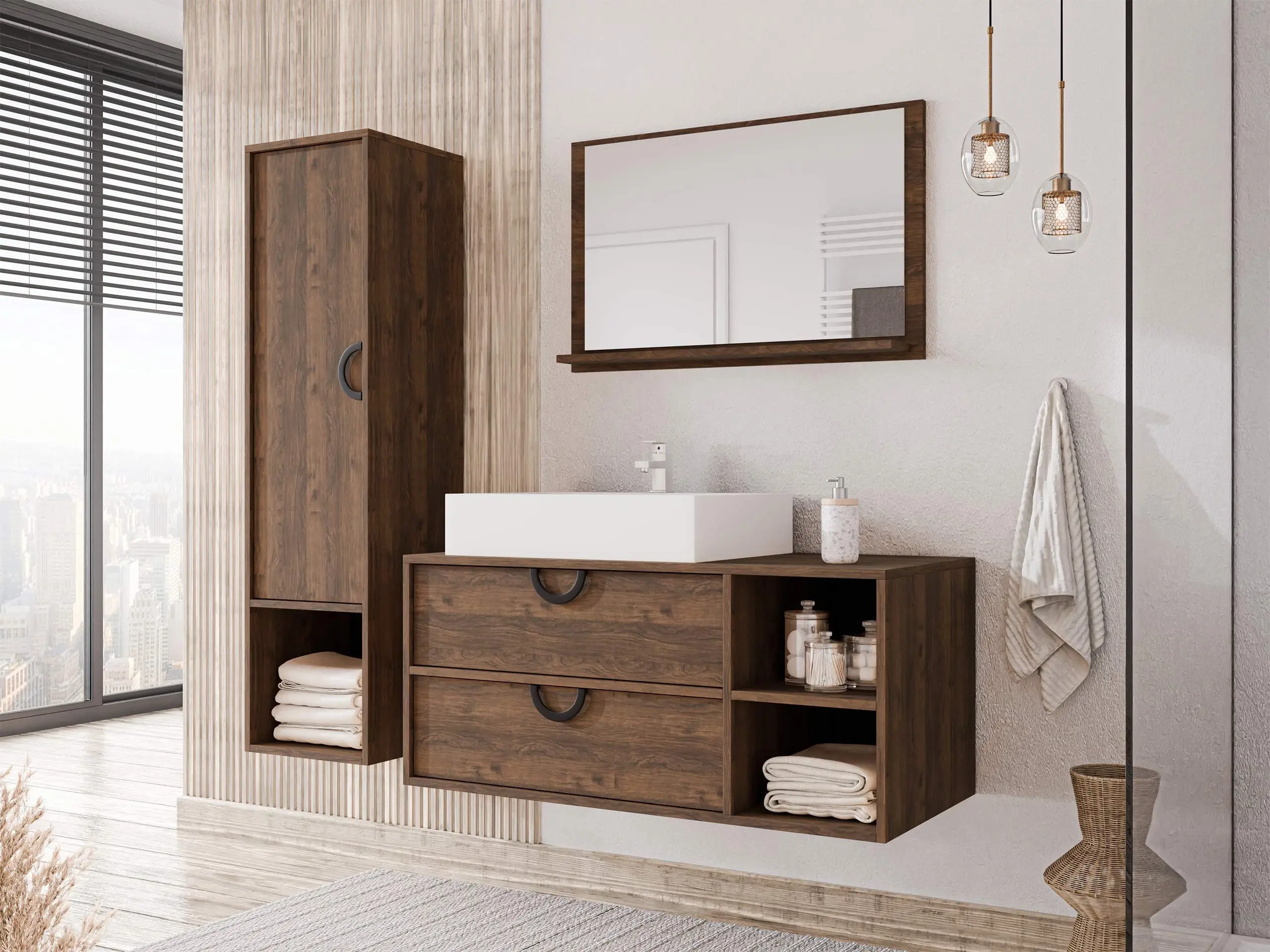 Wall-mounted bathroom cabinet for washbasin Sodalis (Walnut)