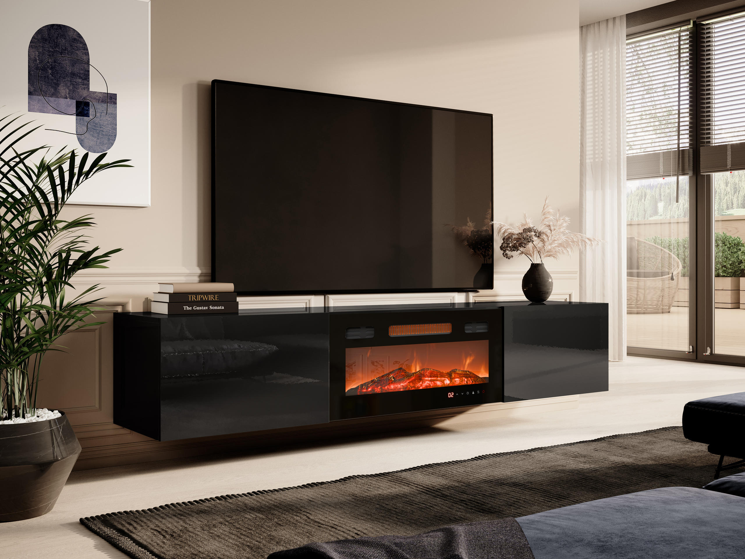 TV stand Imago I (Black + Glossy black)