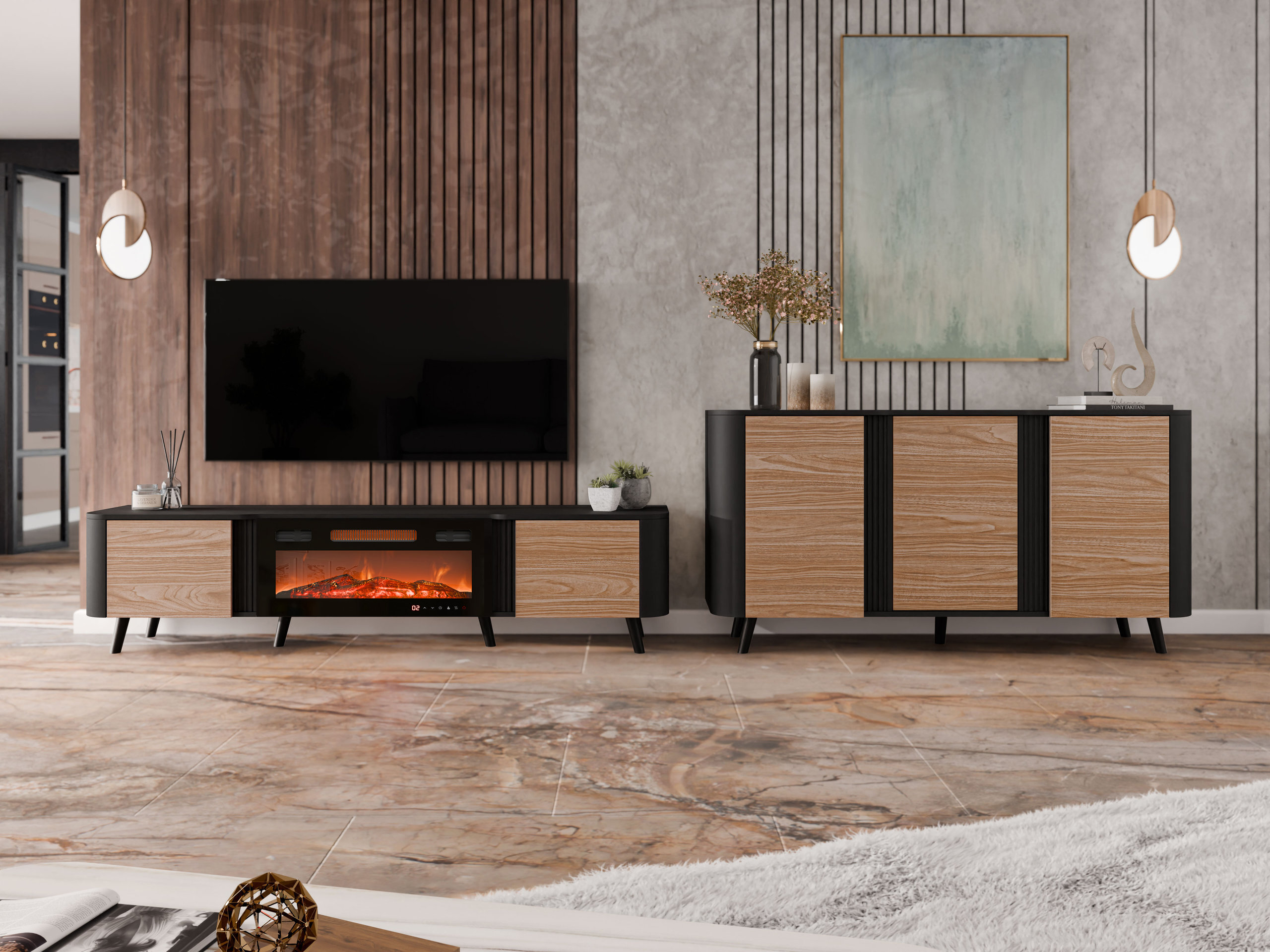TV stand Modus (Black + Walnut)