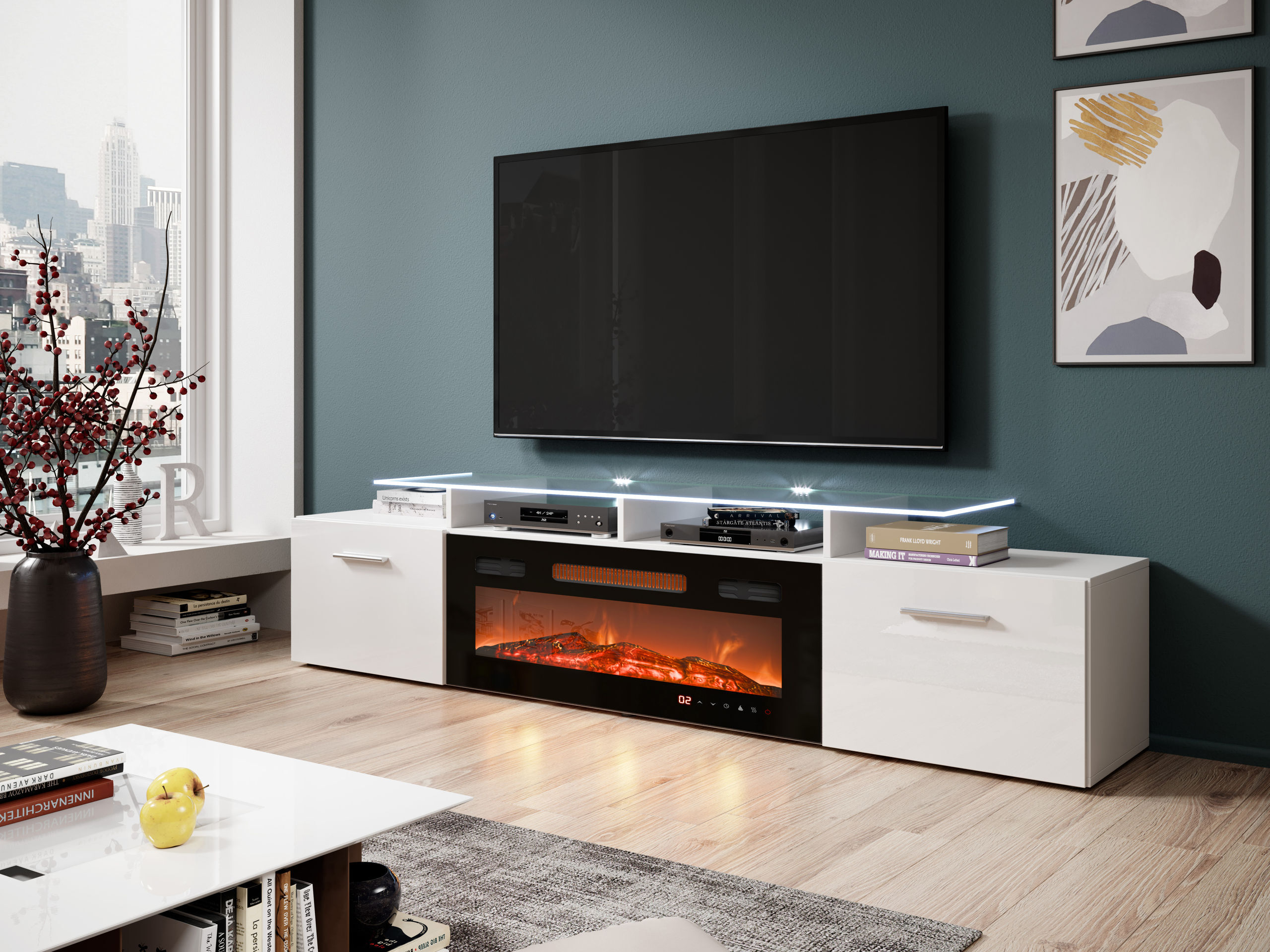 TV stand Numerus (White + Glossy white)