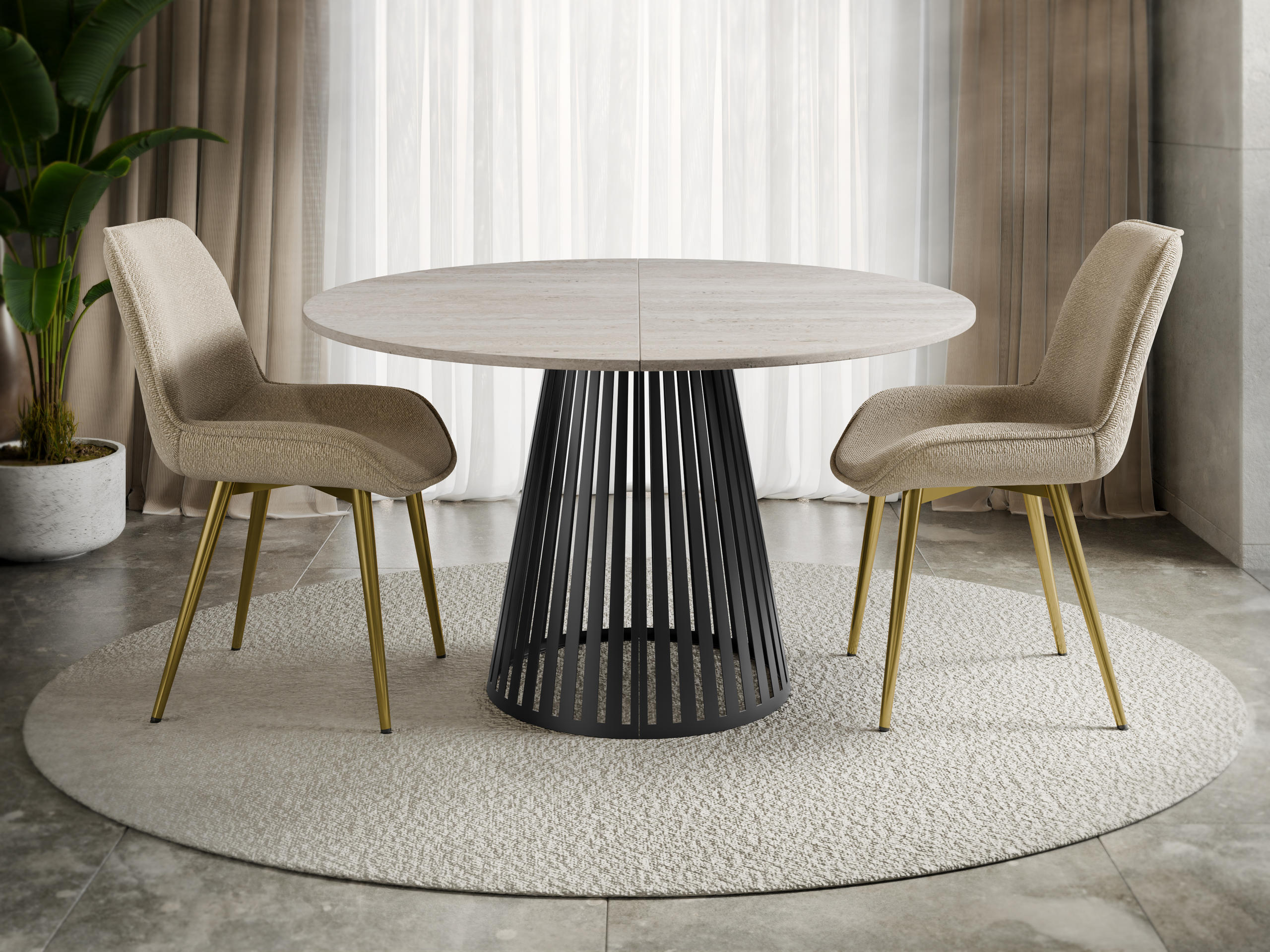 Table Prudentia II (Light travertine + Black)