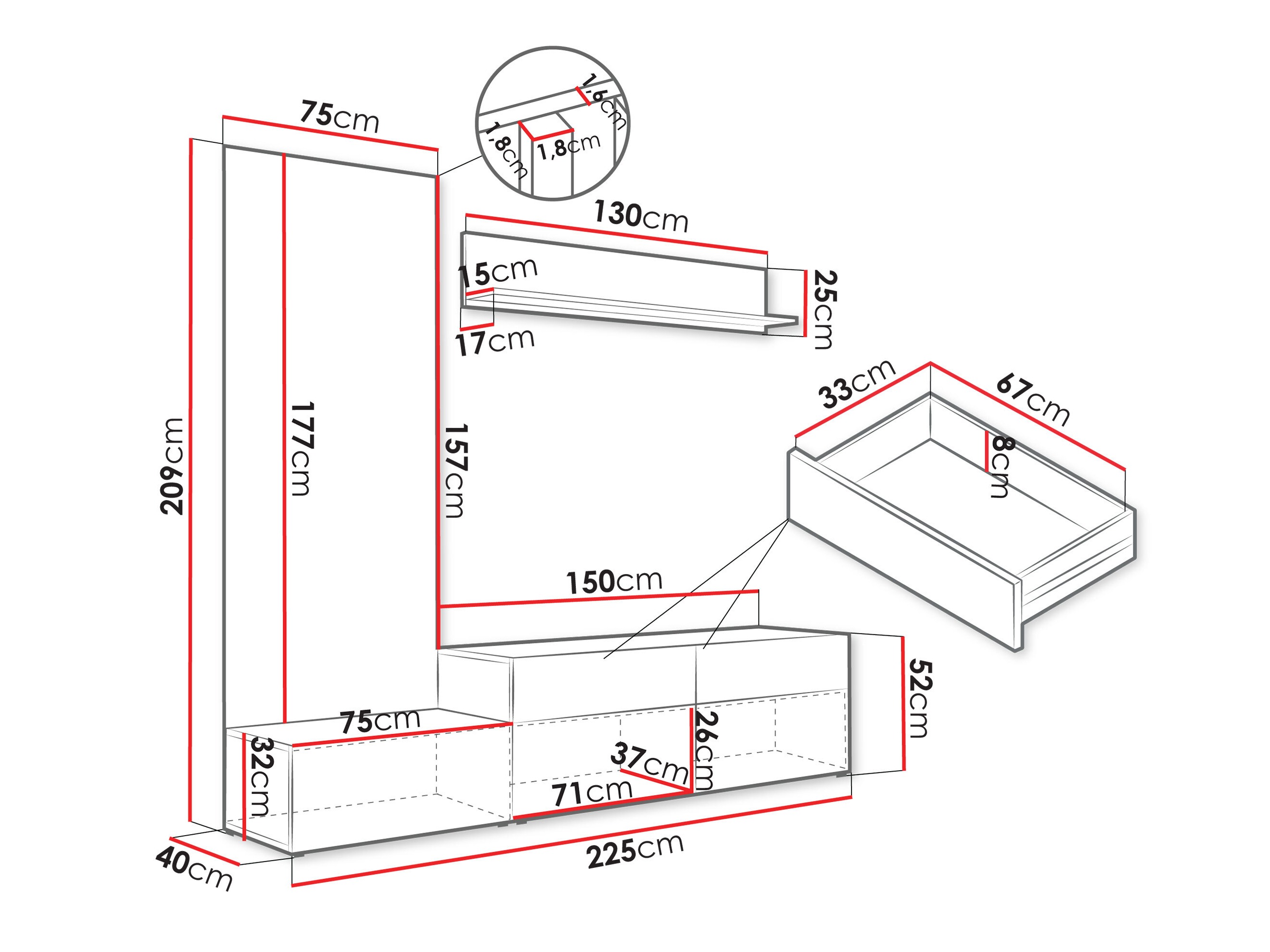 Living room set Comfivo Munium I (Graphite + Oak)