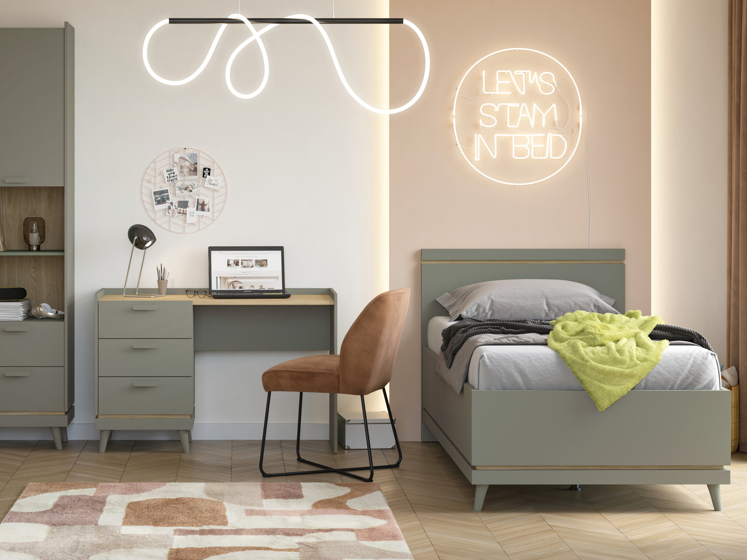 Bed Fertalu 107 (Green + Oak)