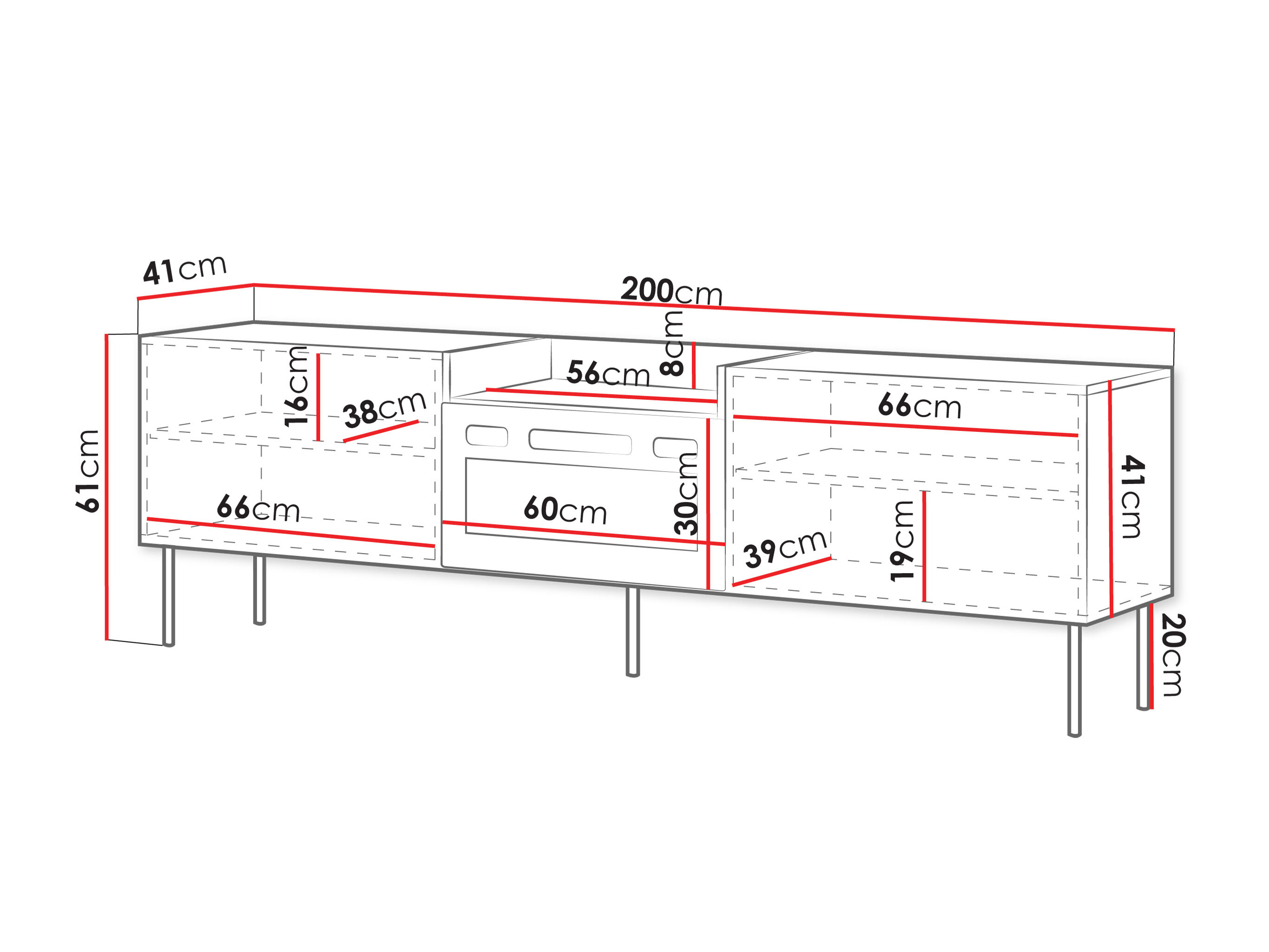 TV stand Charlotte 216 (Walnut + Black)