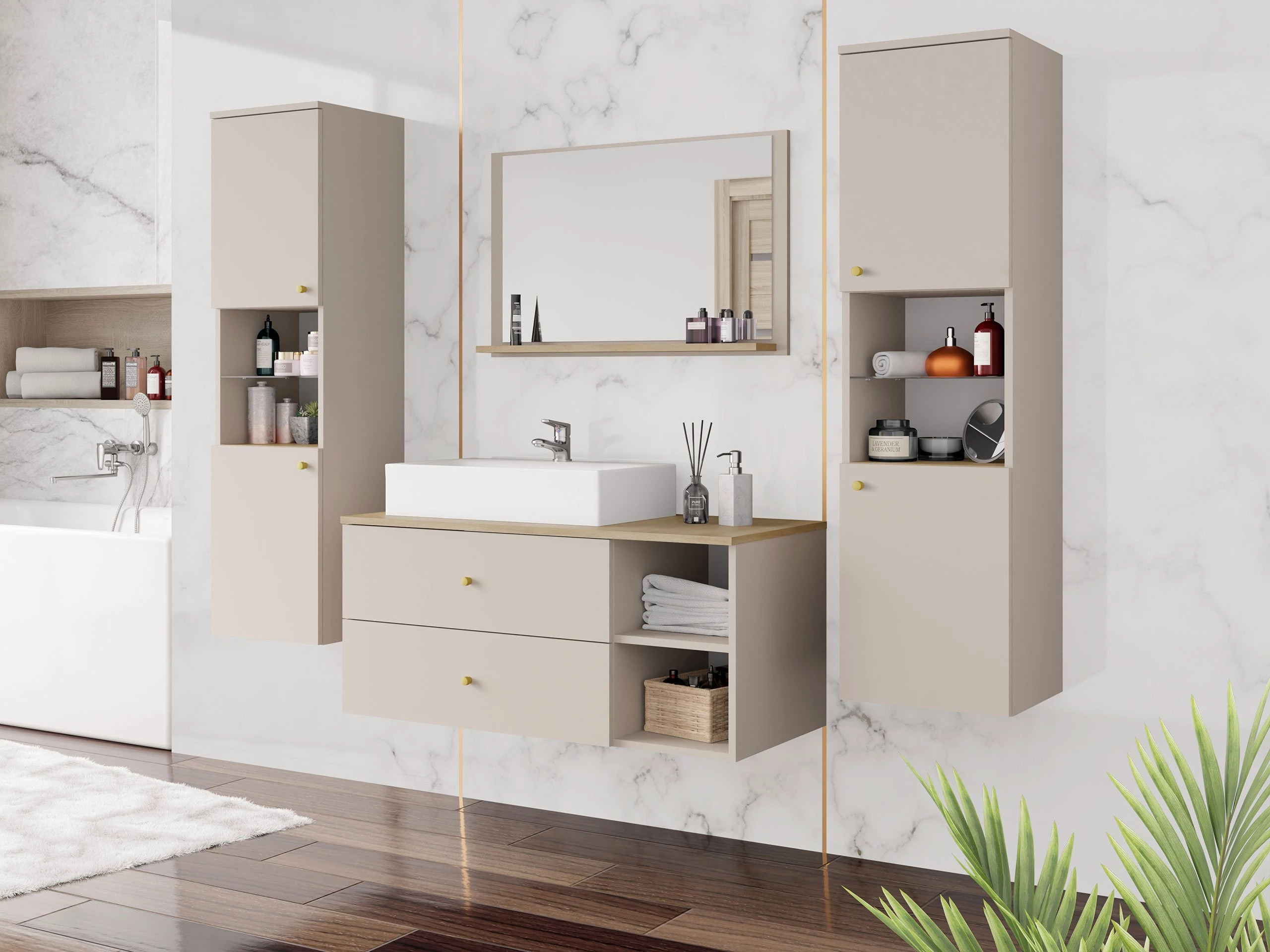 Wall-mounted bathroom cabinet for washbasin Salus (Cashmere + Cremona oak)