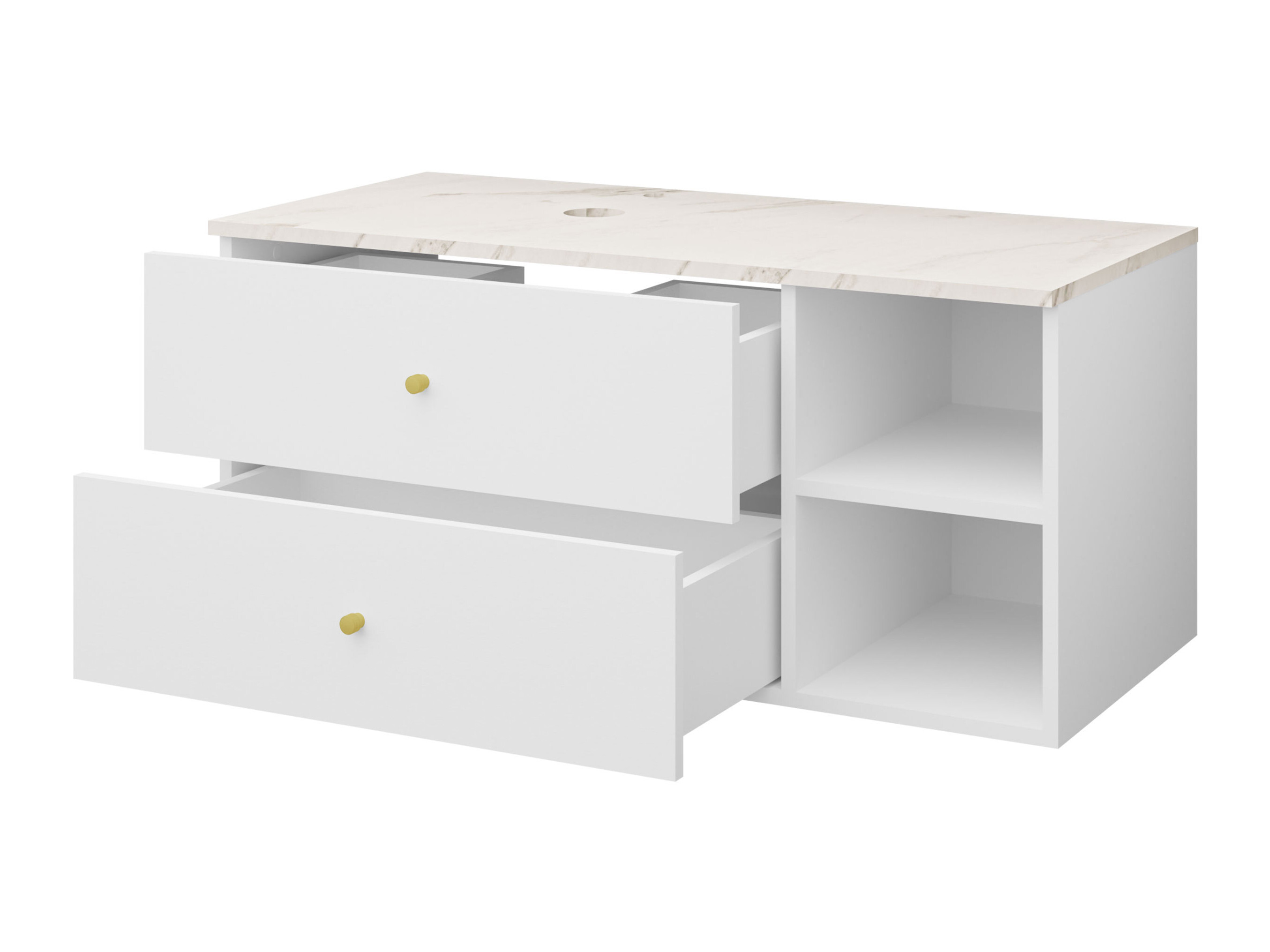 Wall-mounted bathroom cabinet for washbasin Salus (White + White marble)