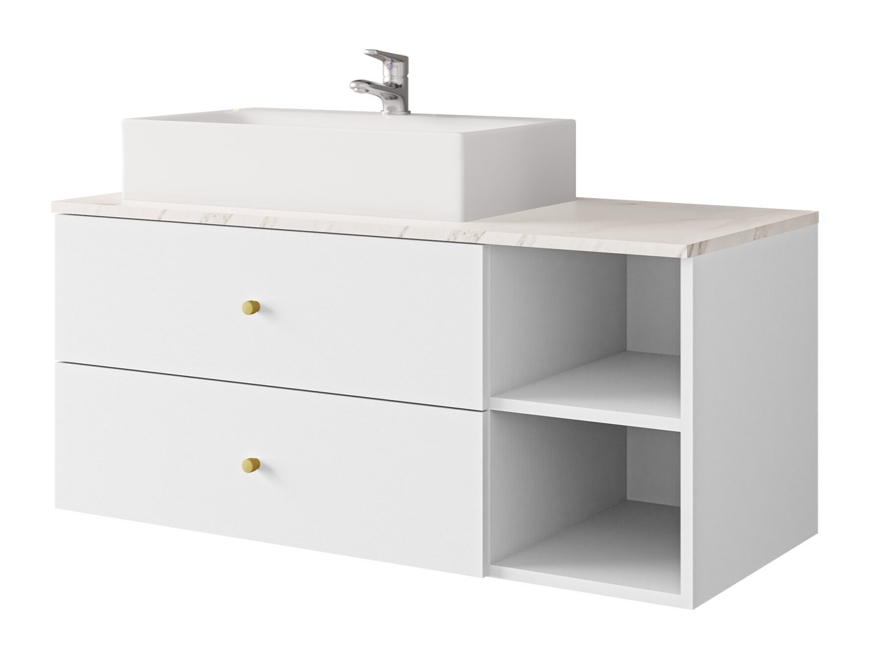Wall-mounted bathroom cabinet for washbasin Salus (White + White marble)