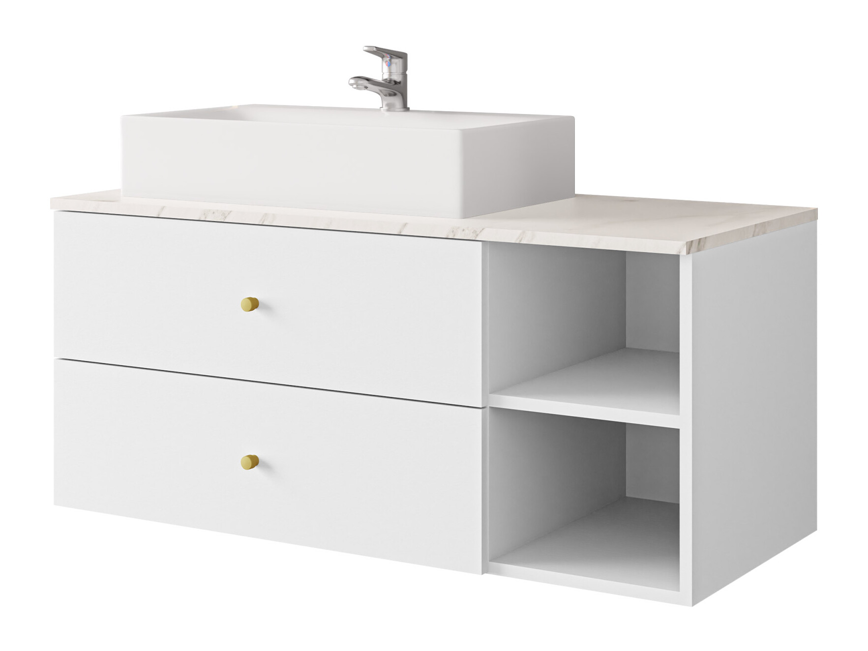 Wall-mounted bathroom cabinet for washbasin Salus (White + White marble)