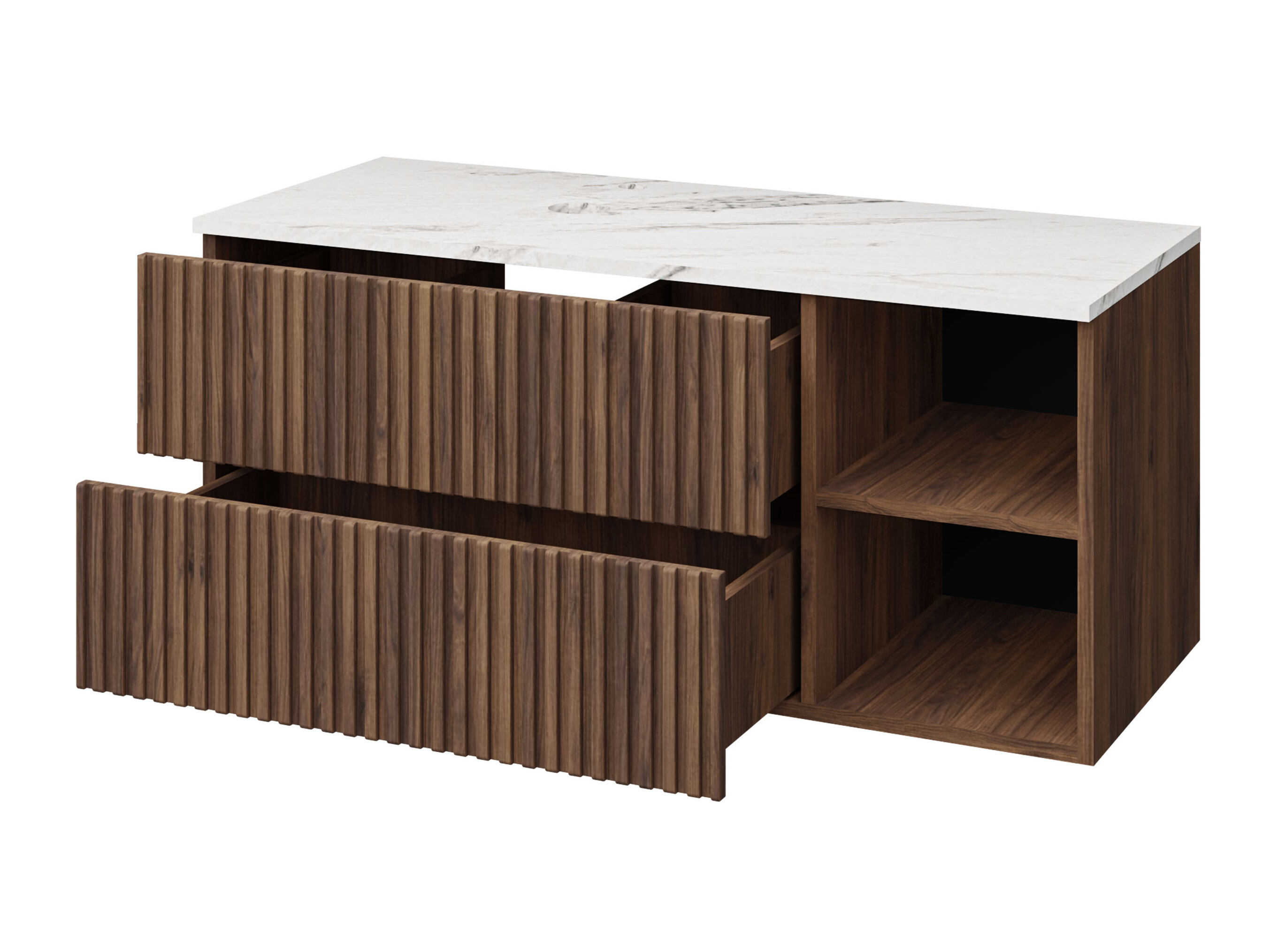 Wall-mounted bathroom cabinet for washbasin Nauta (Walnut + White marble)
