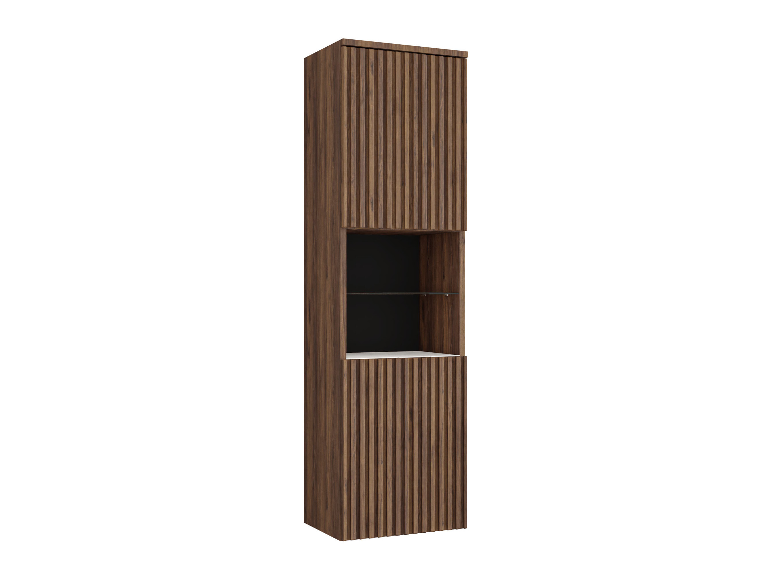 Wall-mounted bathroom cabinet Nauta (Walnut + White marble)