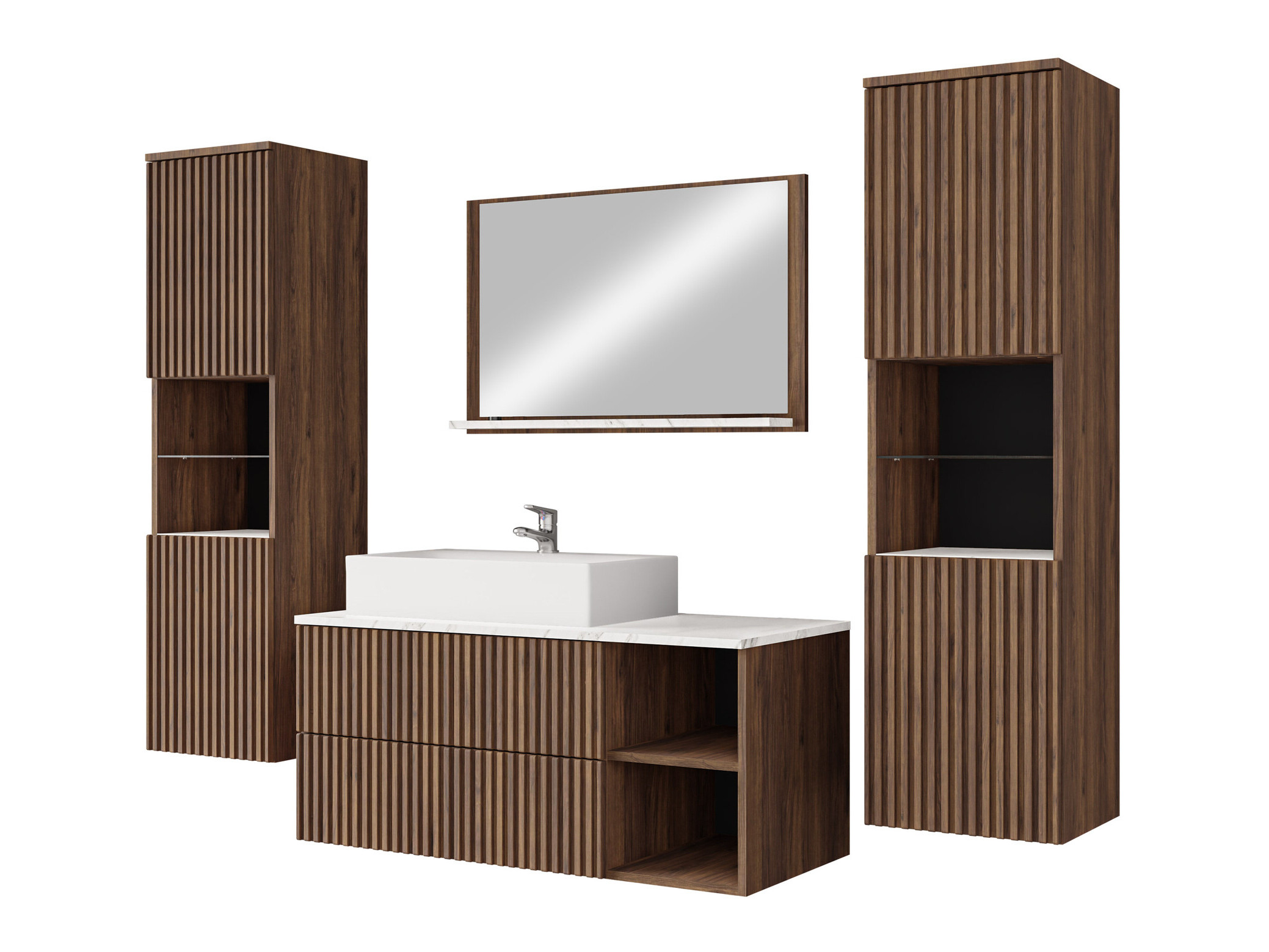 Bathroom set Nauta II (Walnut + White marble)