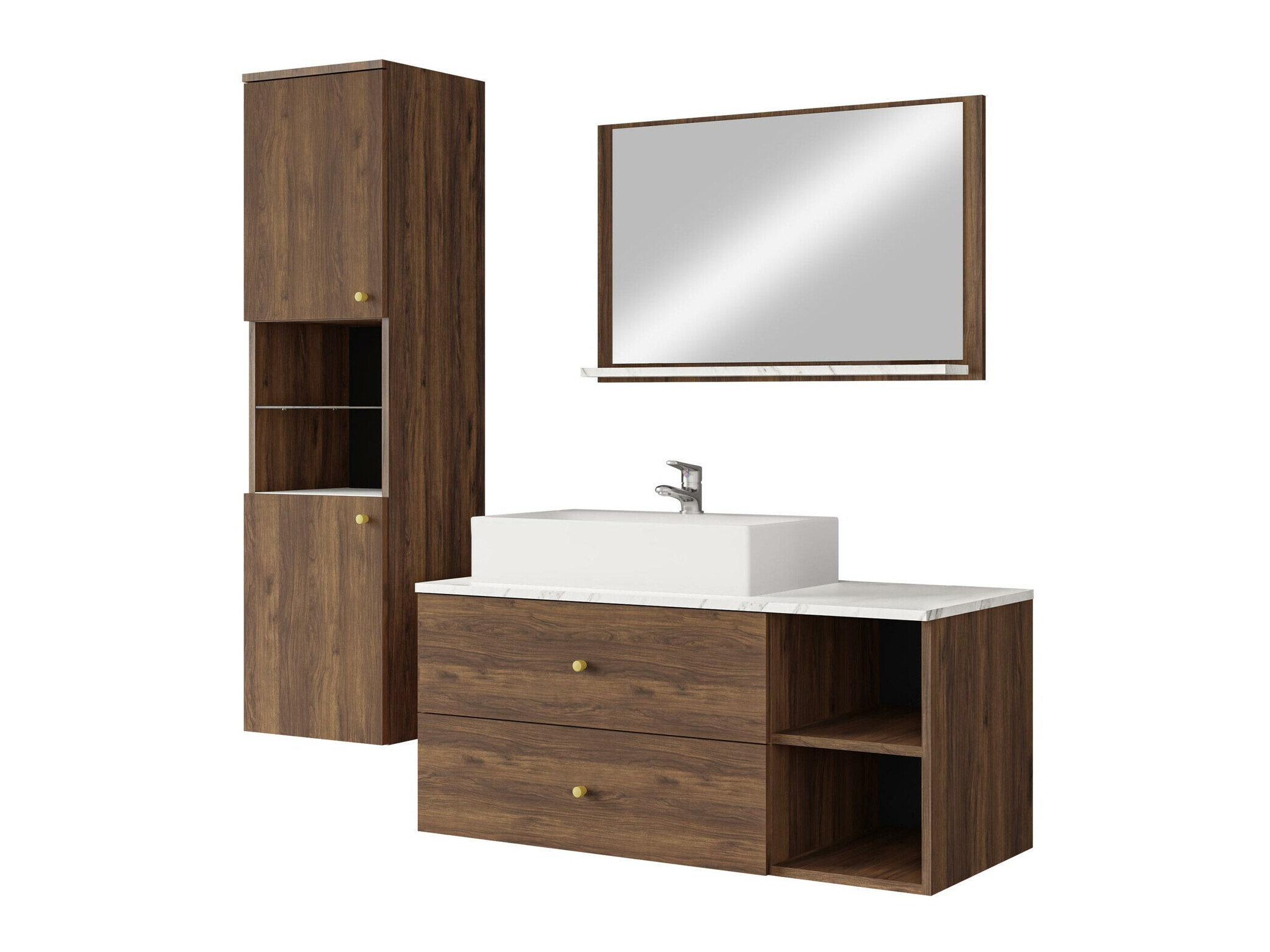 Bathroom set Salus II (Walnut + White marble)
