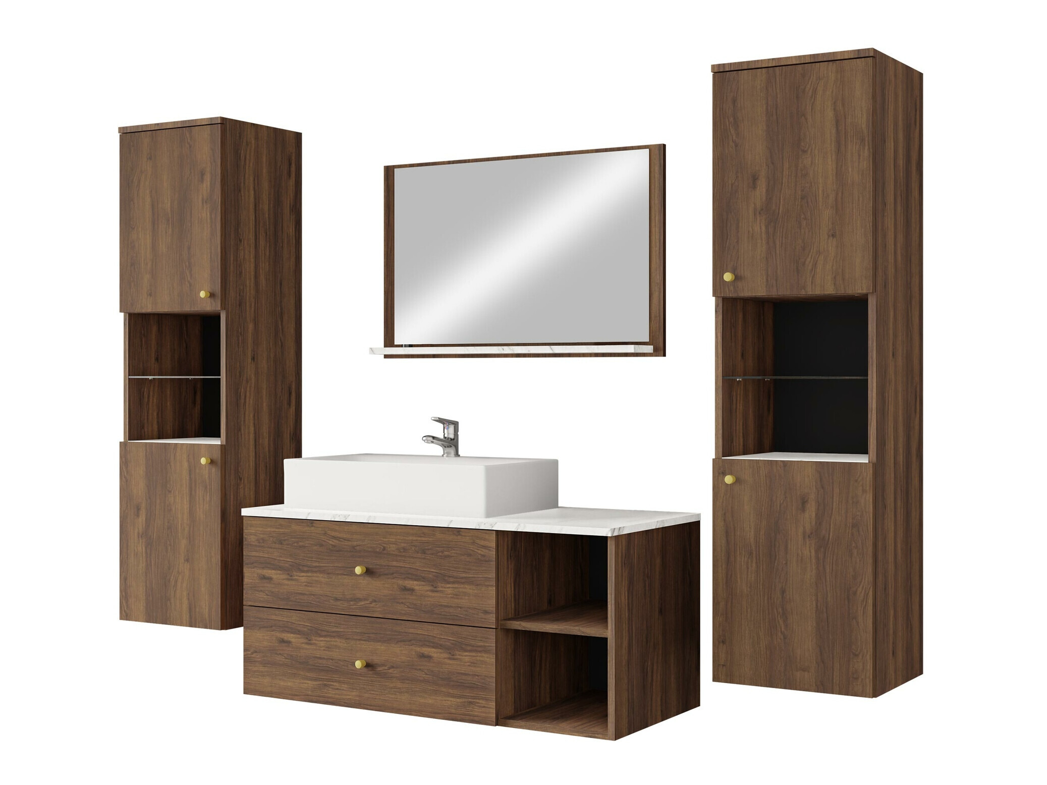 Bathroom set Salus III (Walnut + White marble)
