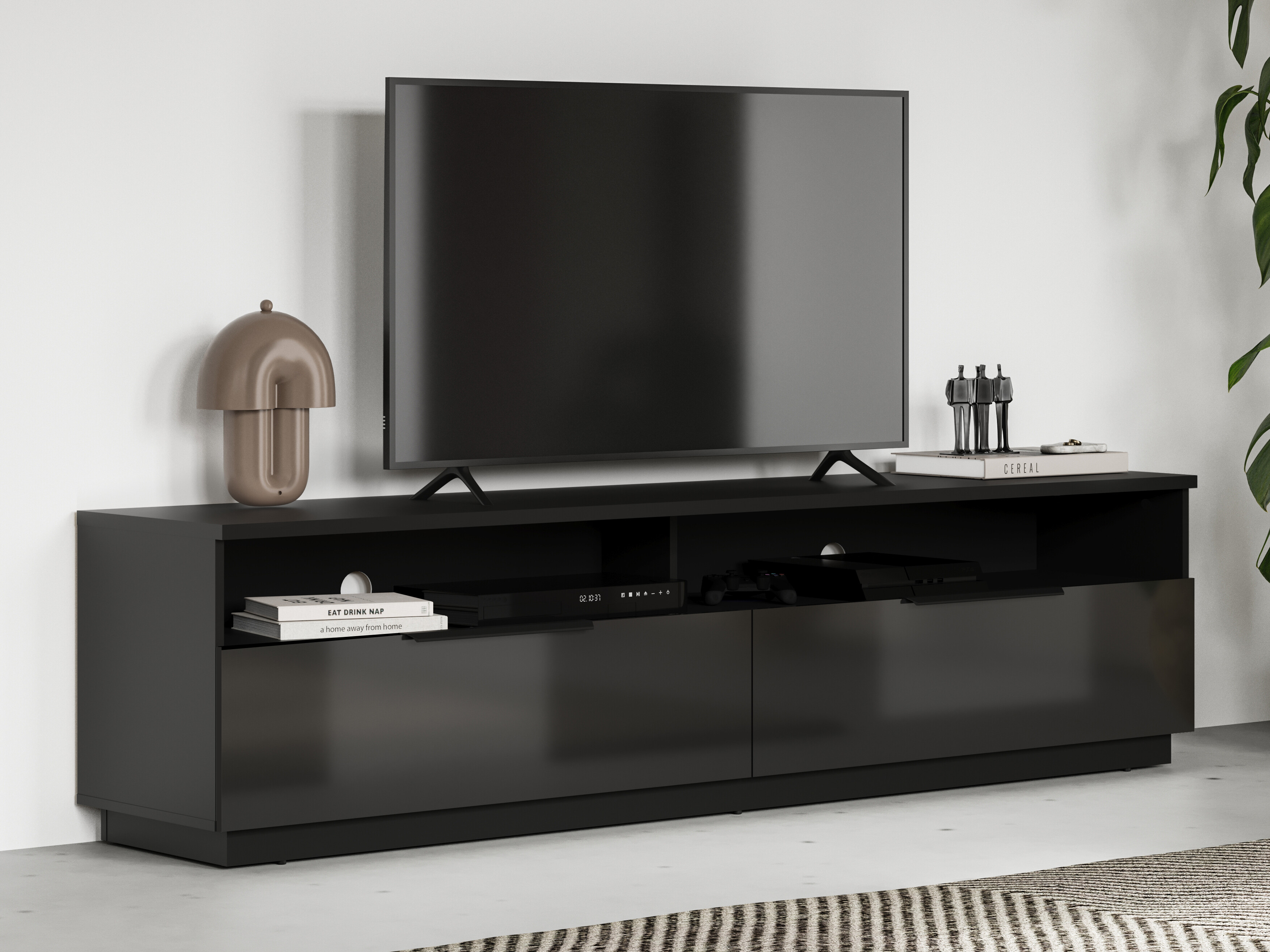 TV stand Talevaro 102 (Black + Glossy black)