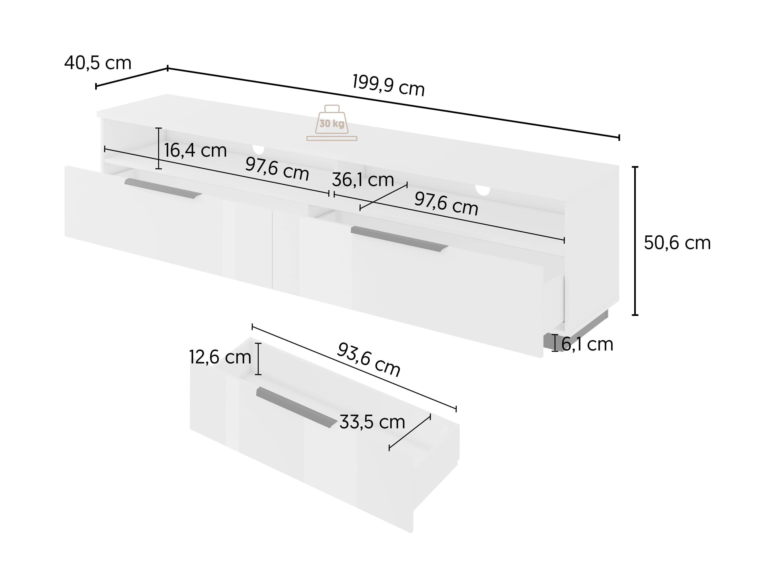 TV stand Talevaro 102 (White + Glossy white)
