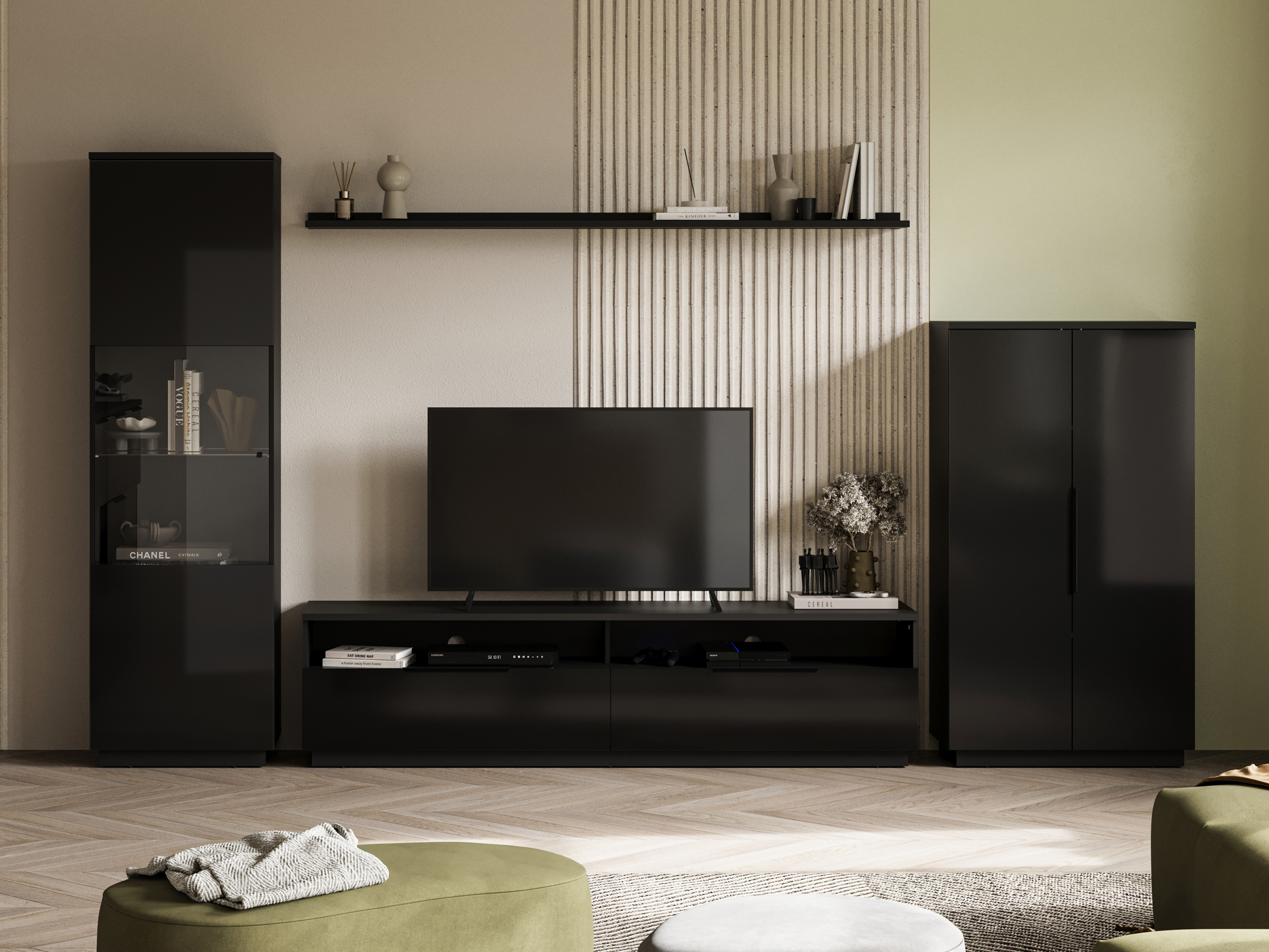 Bookcase Talevaro 104 (Black + Glossy black)