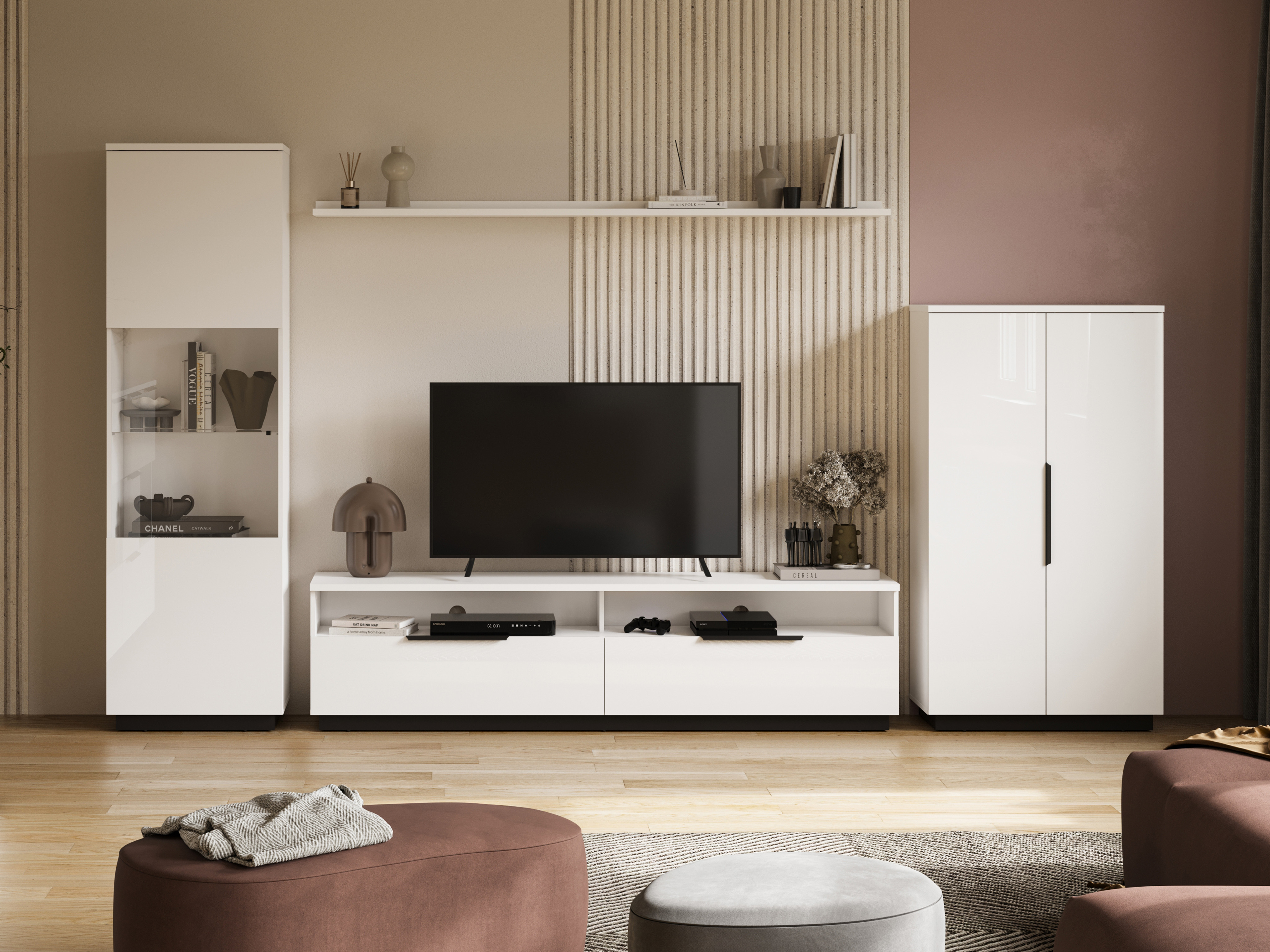 Bookcase Talevaro 104 (White + Glossy white)