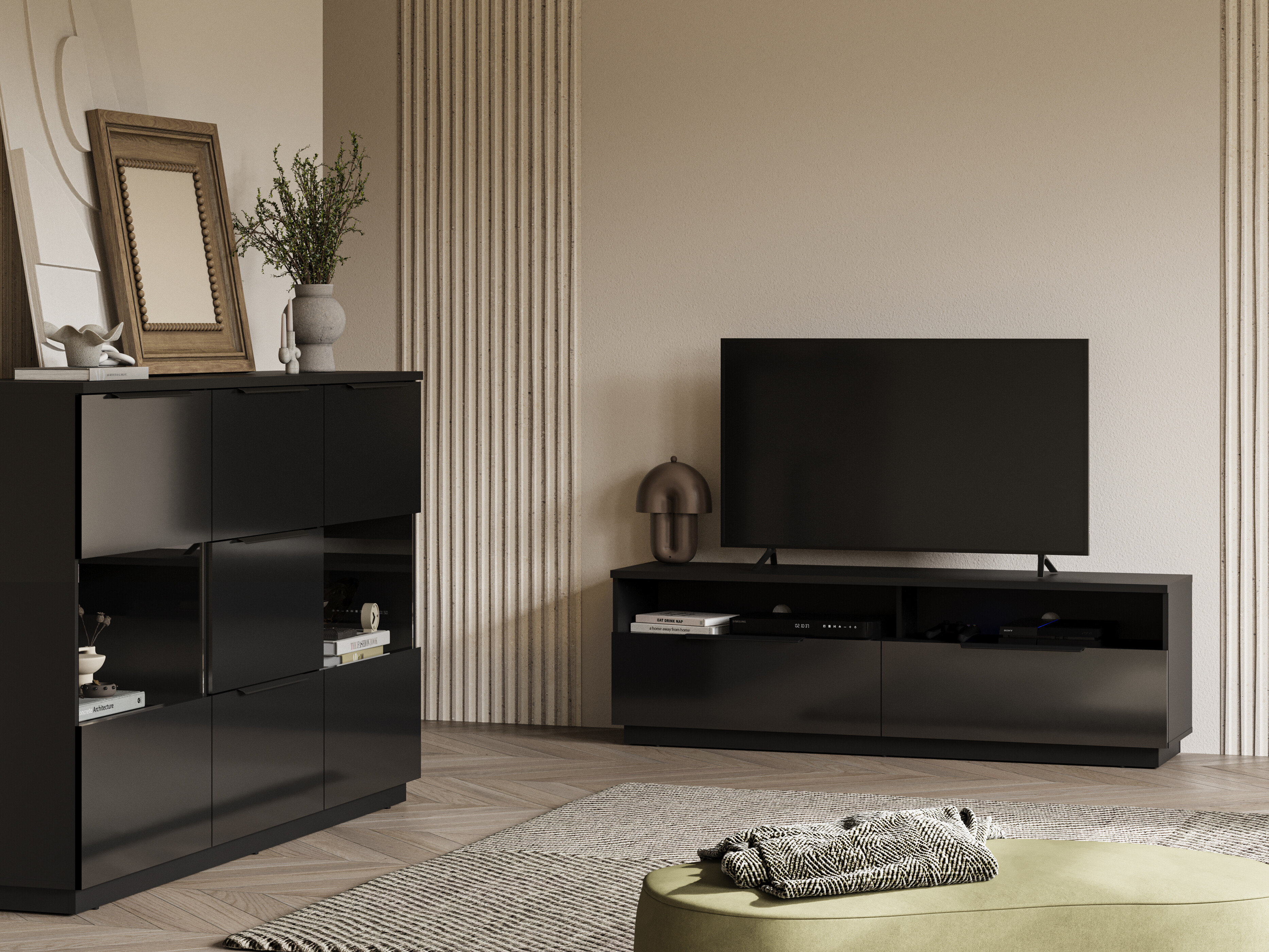 TV stand Talevaro 103 (Black + Glossy black)