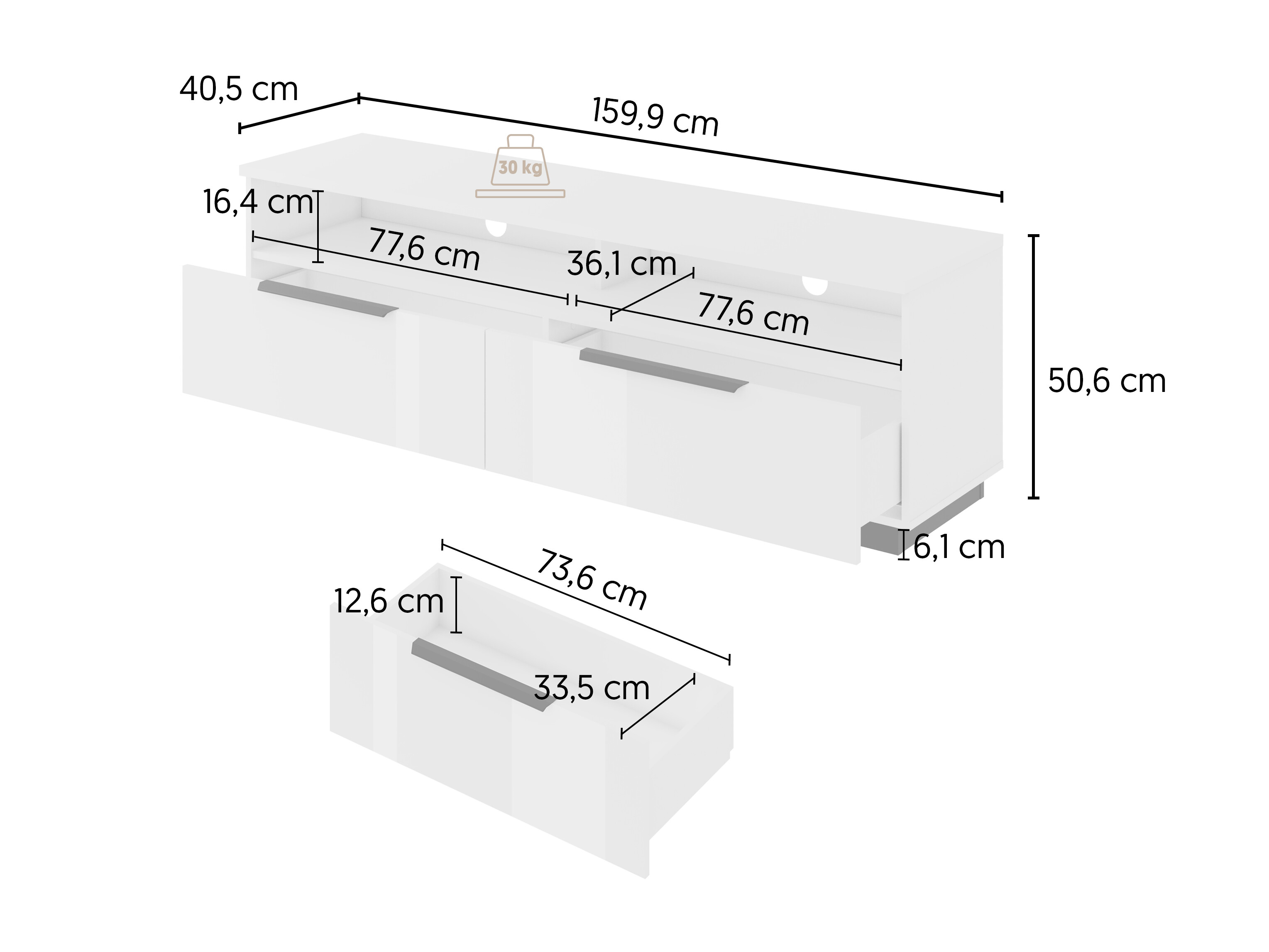 TV stand Talevaro 103 (White + Glossy white)
