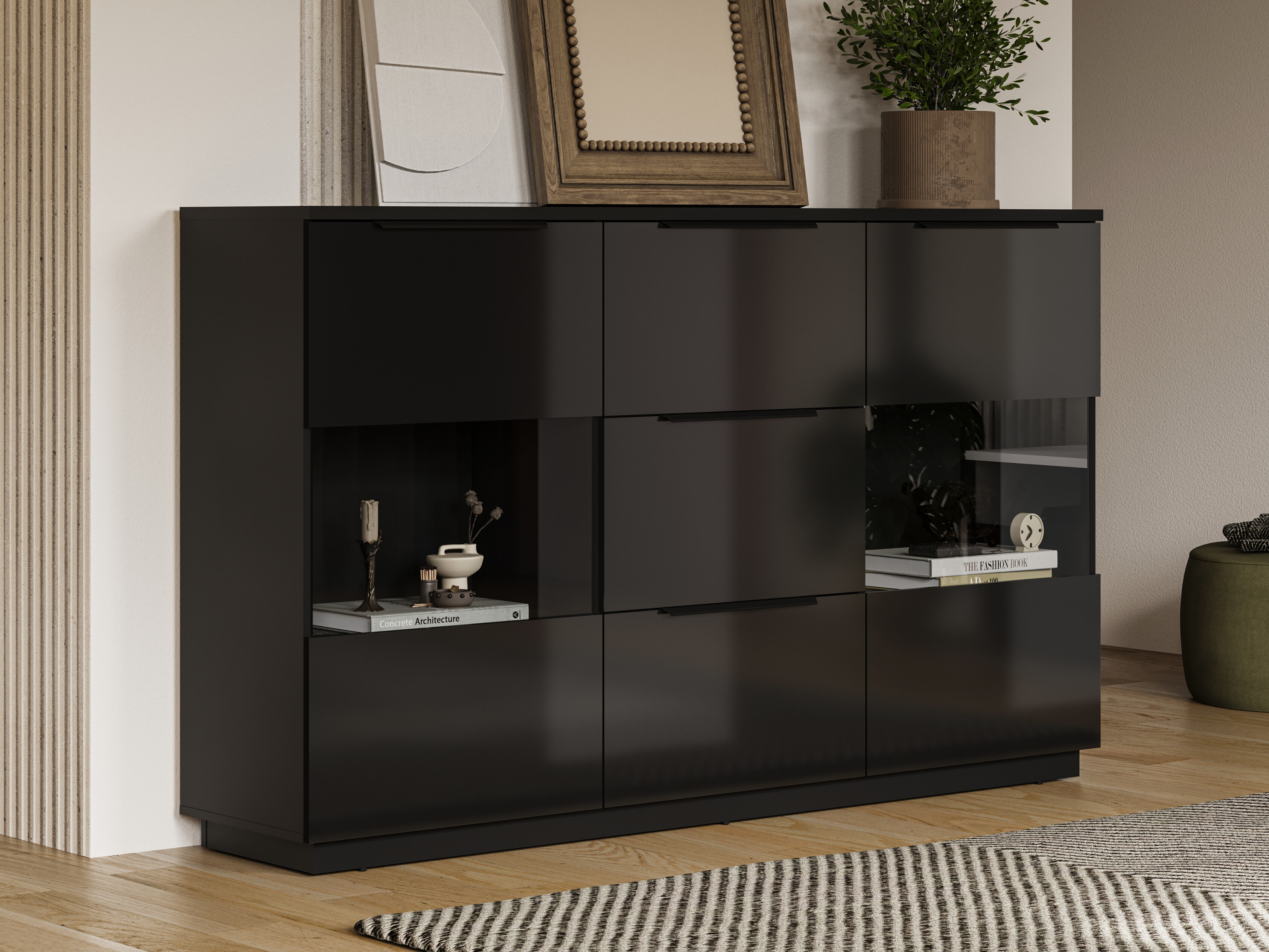 Chest of drawers Talevaro 105 (Black + Glossy black)