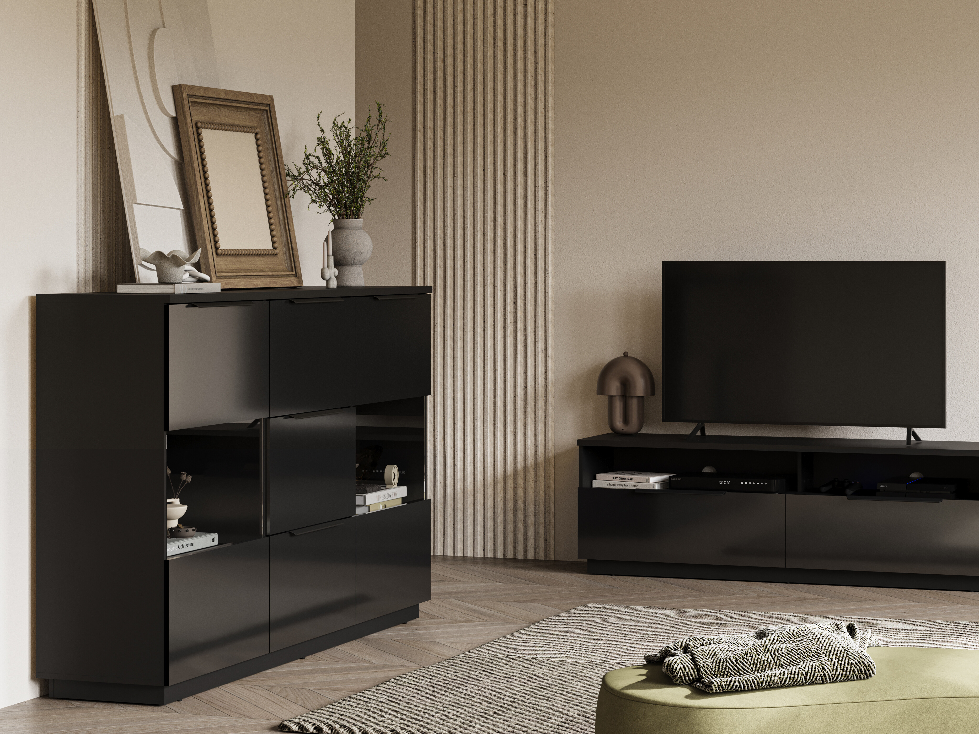 Chest of drawers Talevaro 105 (Black + Glossy black)