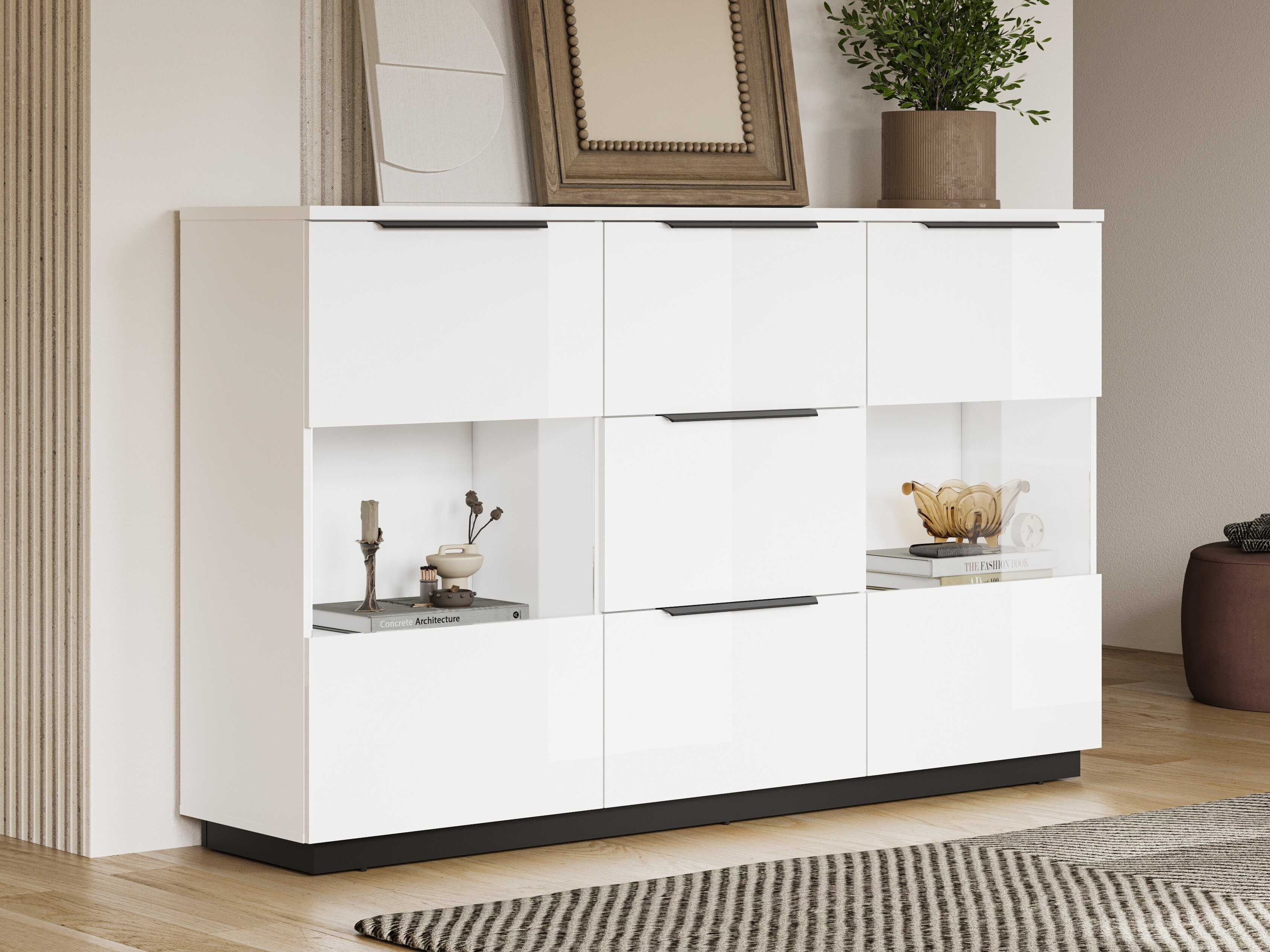 Chest of drawers Talevaro 105 (White + Glossy white)