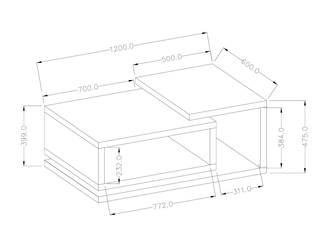 Coffee table Lutiva 104 (Matera grey + Dark spruce)