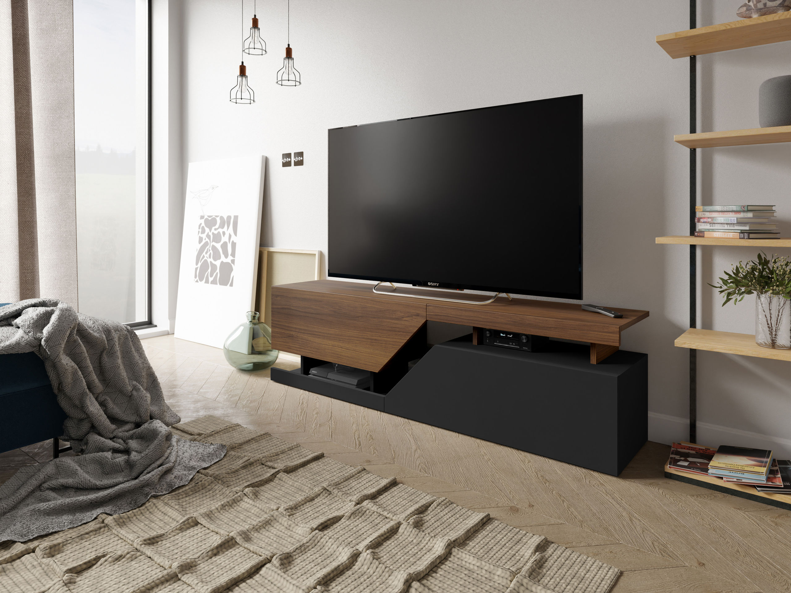 TV stand Comfivo Daldune (Walnut + Black)