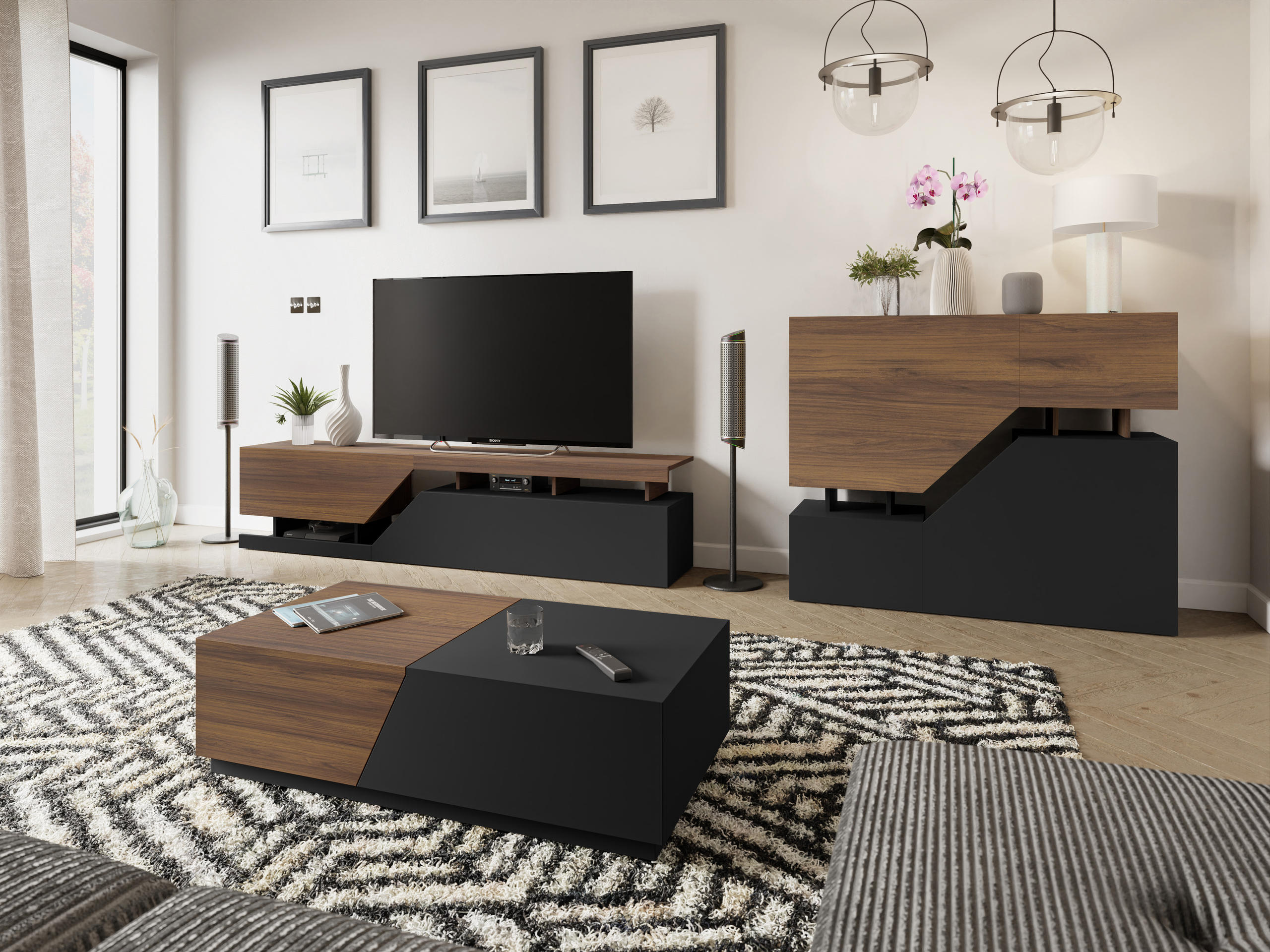 Sideboard Comfivo Daldune (Walnut + Black)