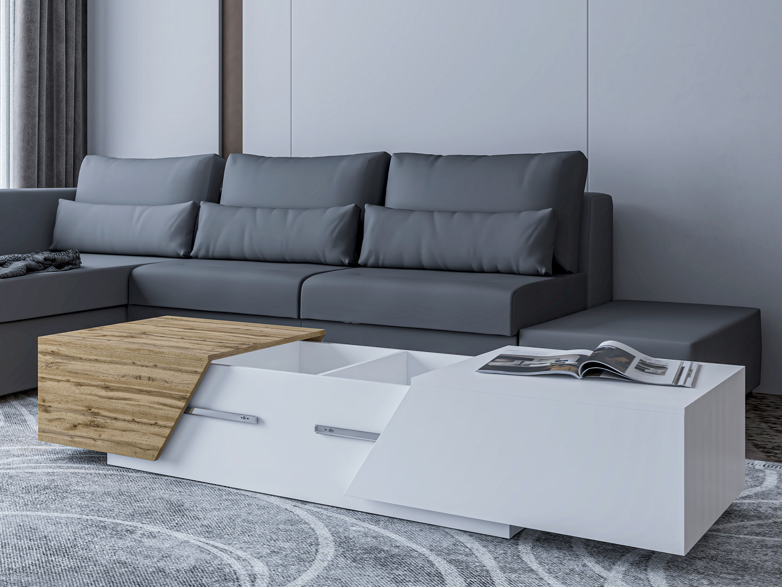 Transforming coffee table Comfivo Daldune (Walnut + Black)