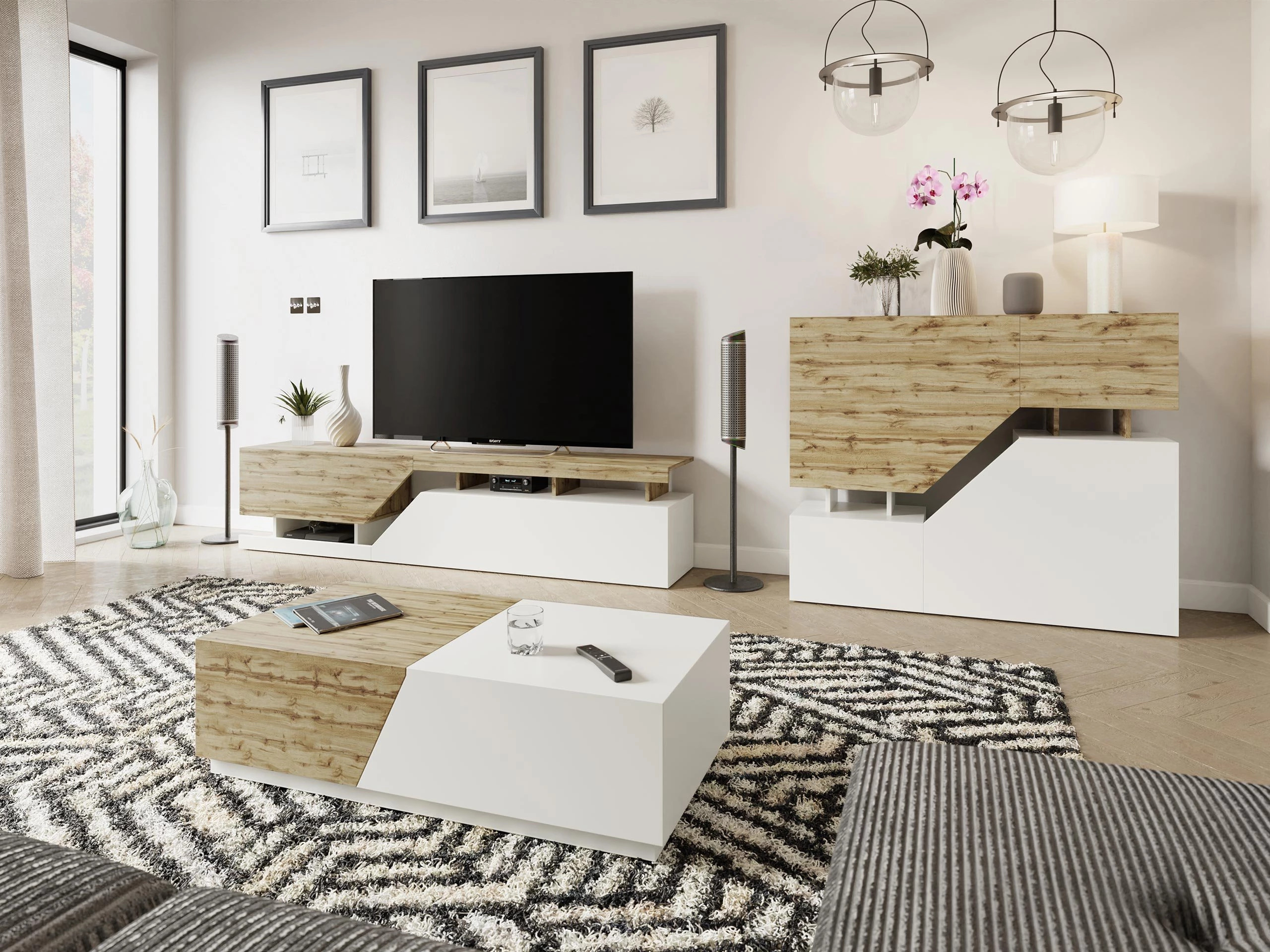 Transforming coffee table Comfivo Daldune (Wotan Oak + White)