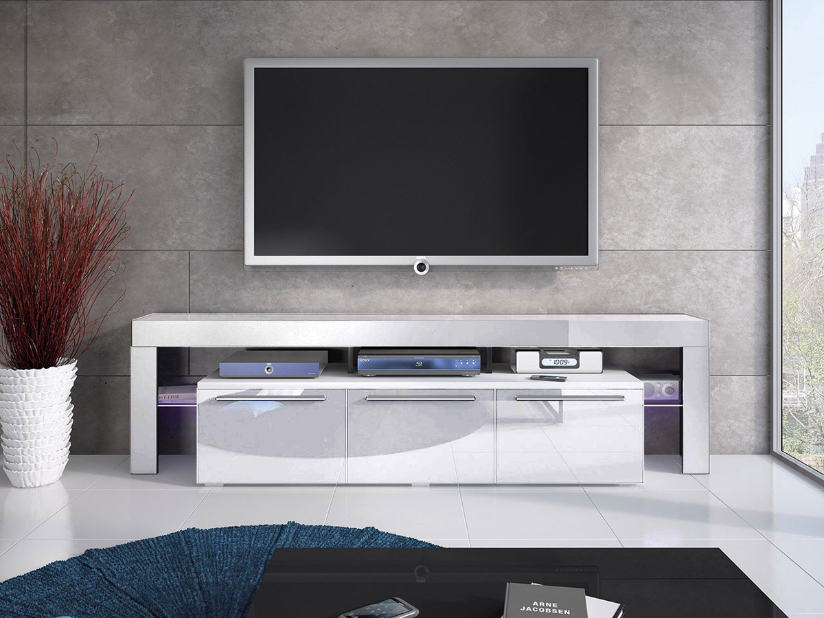 TV stand Arbor (White + Glossy white)